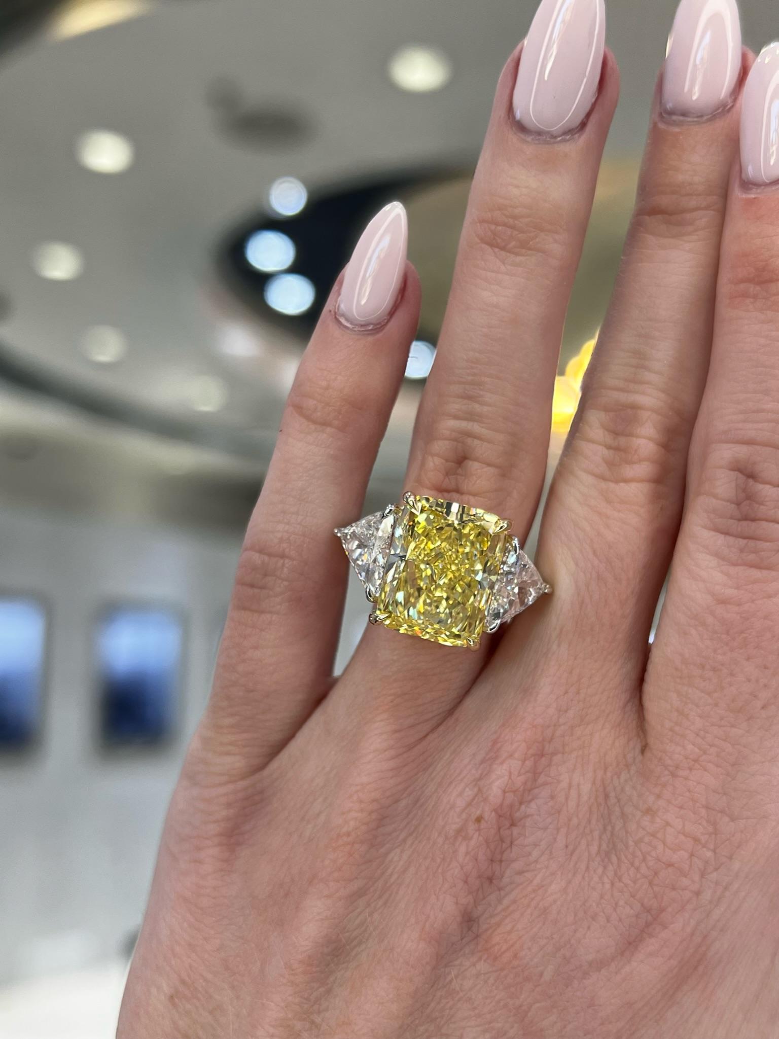 David Rosenberg 12.15ct Radiant Fancy Intense Yellow VS1 GIA Diamond Engagement For Sale 6