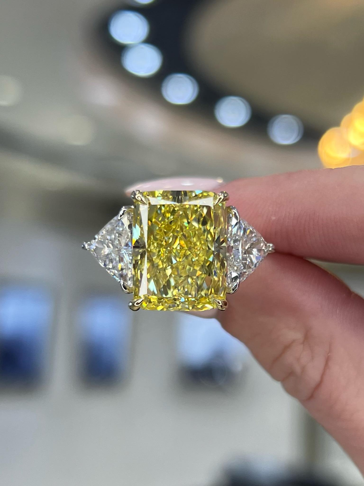 David Rosenberg 12.15ct Radiant Fancy Intense Yellow VS1 GIA Diamond Engagement For Sale 8