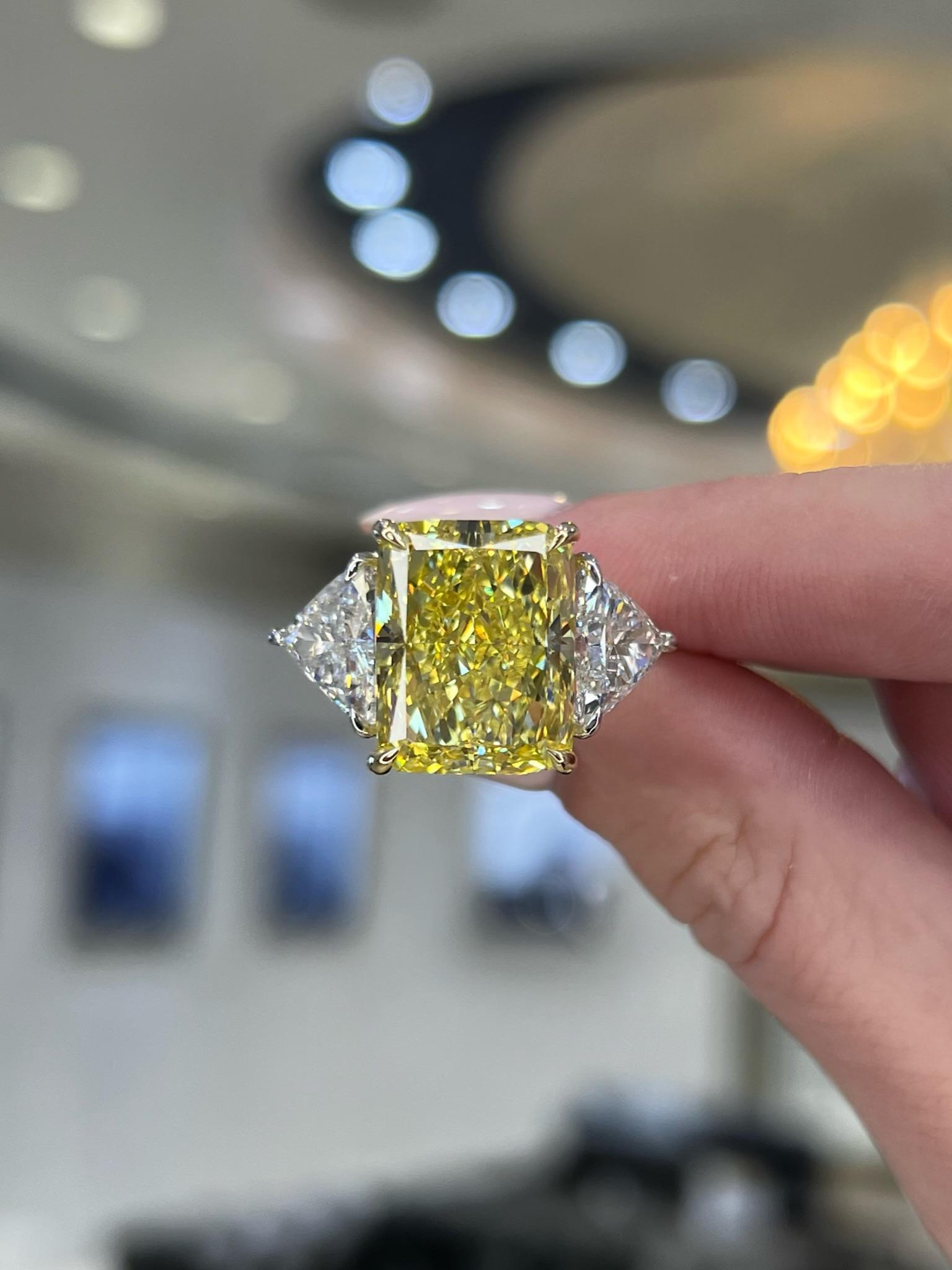 David Rosenberg 12.15ct Radiant Fancy Intense Yellow VS1 GIA Diamond Engagement For Sale 7