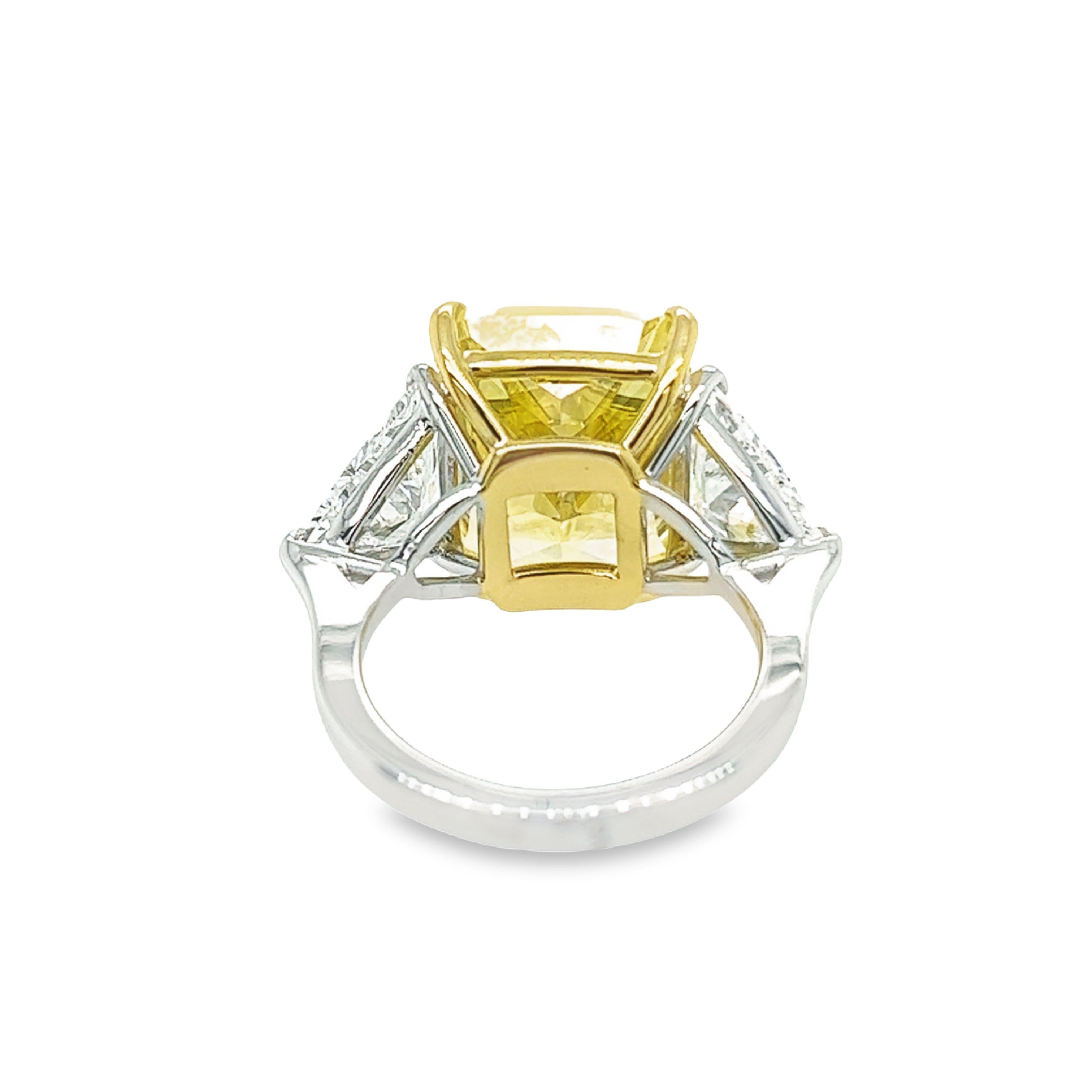 Radiant Cut David Rosenberg 12.15ct Radiant Fancy Intense Yellow VS1 GIA Diamond Engagement For Sale