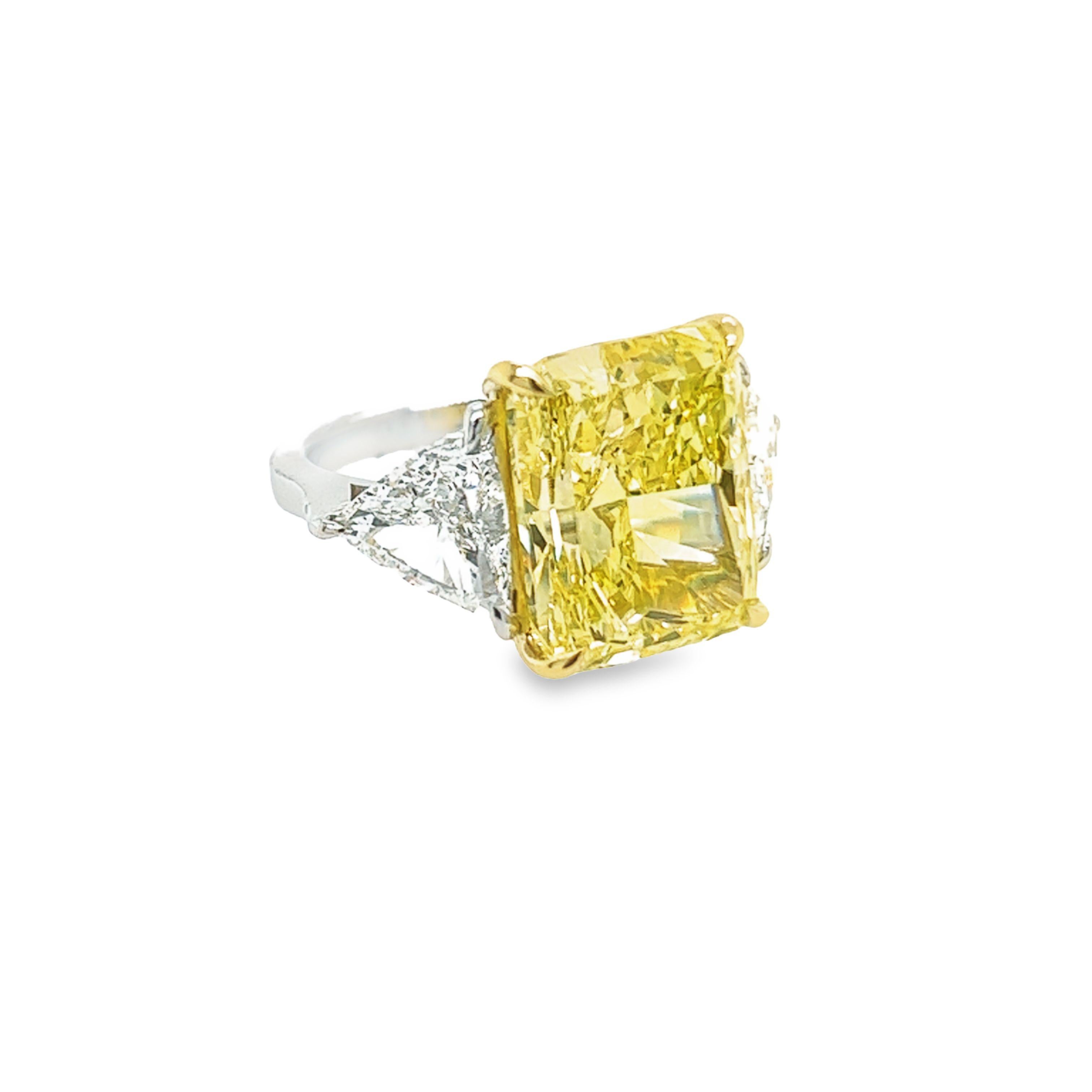 David Rosenberg 12.15ct Radiant Fancy Intense Yellow VS1 GIA Diamond Engagement In New Condition For Sale In Boca Raton, FL