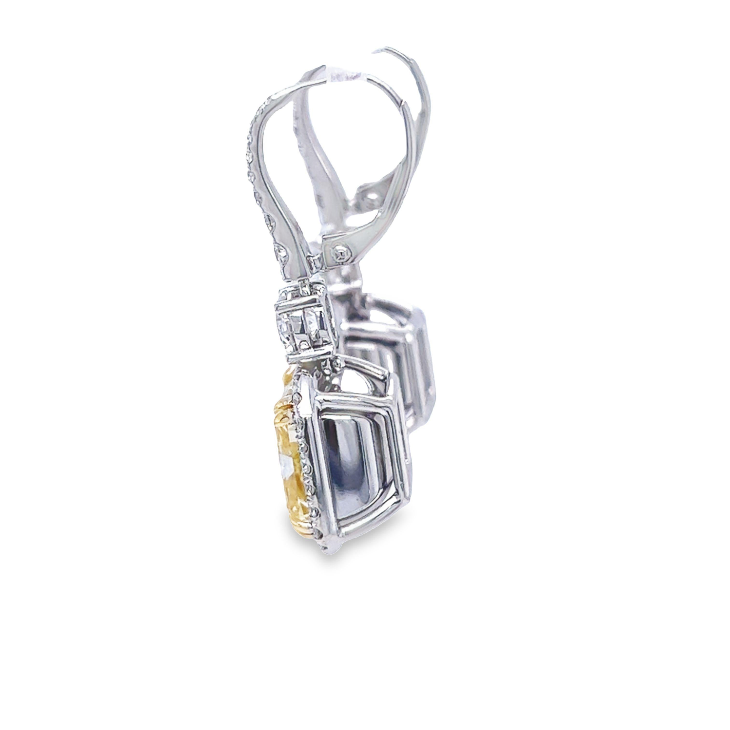 David Rosenberg 12.21 Carat Radiant Cut Fancy Yellow GIA Diamond Drop Earrings For Sale 4