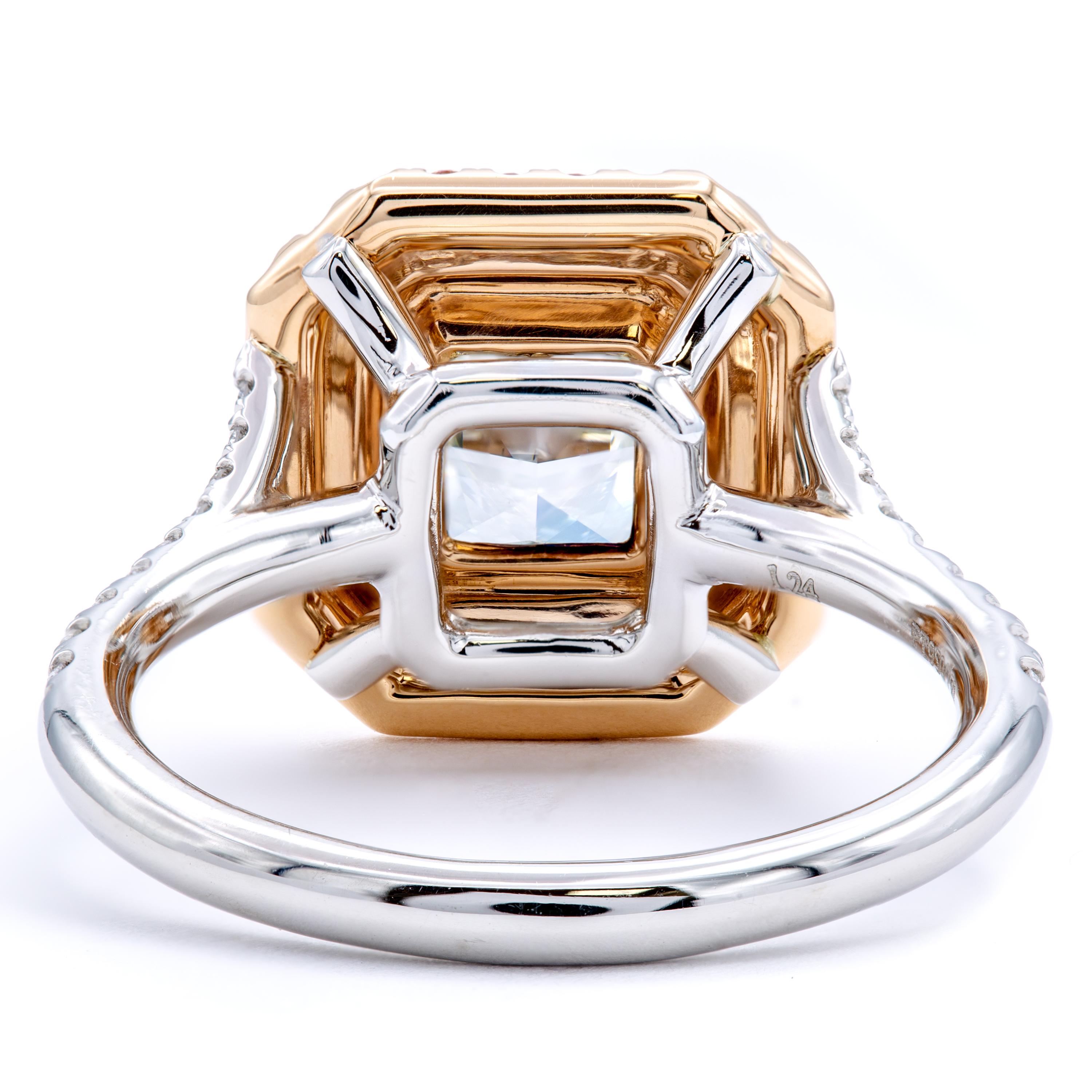 Radiant Cut David Rosenberg 1.24 Ct Radiant Fancy Light Green Yellow GIA Halo Diamond Ring  For Sale
