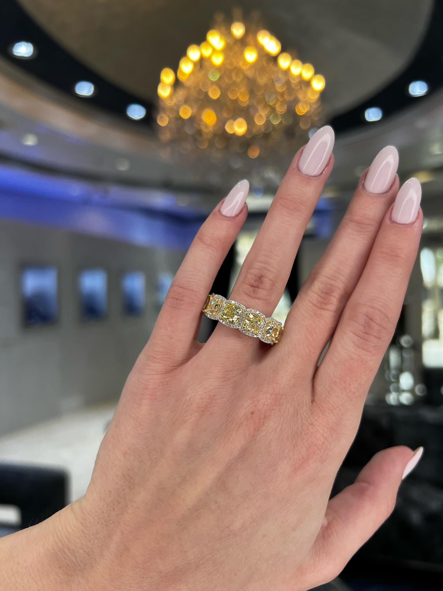 David Rosenberg 12.74 Total Carats Fancy Yellow Diamond Eternity Wedding Band For Sale 4
