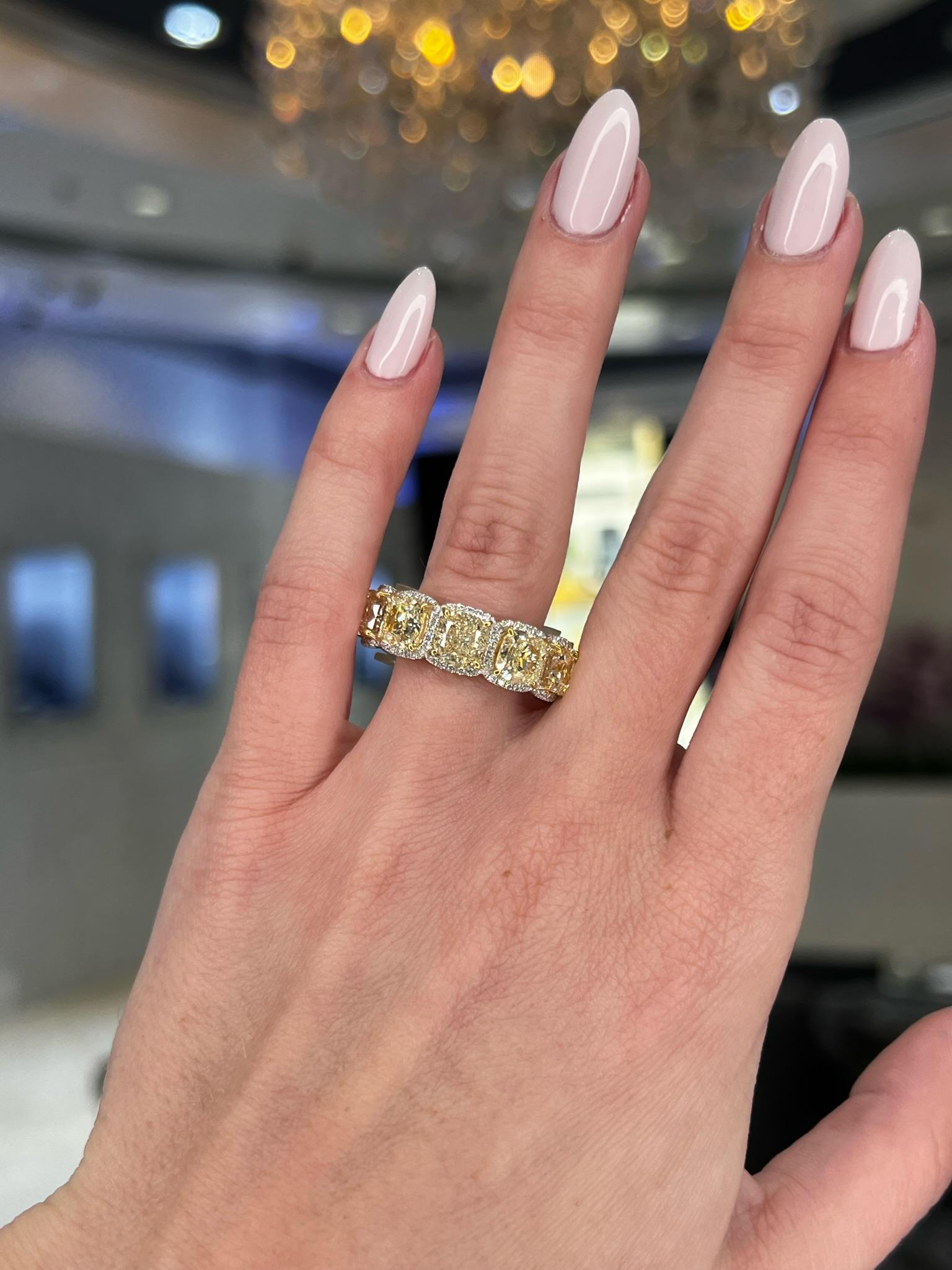 David Rosenberg 12.74 Total Carats Fancy Yellow Diamond Eternity Wedding Band For Sale 7