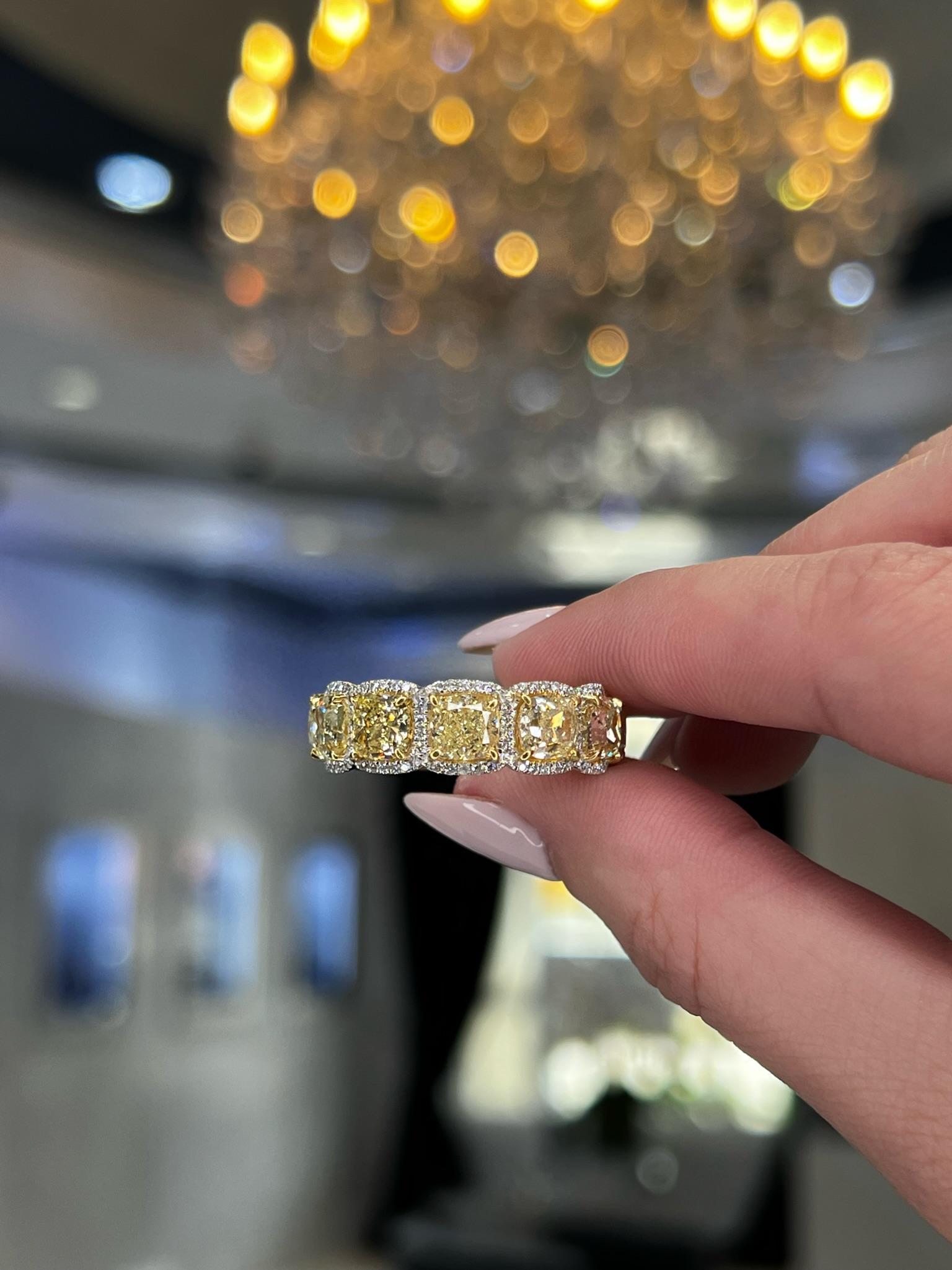 David Rosenberg 12.74 Total Carats Fancy Yellow Diamond Eternity Wedding Band For Sale 8