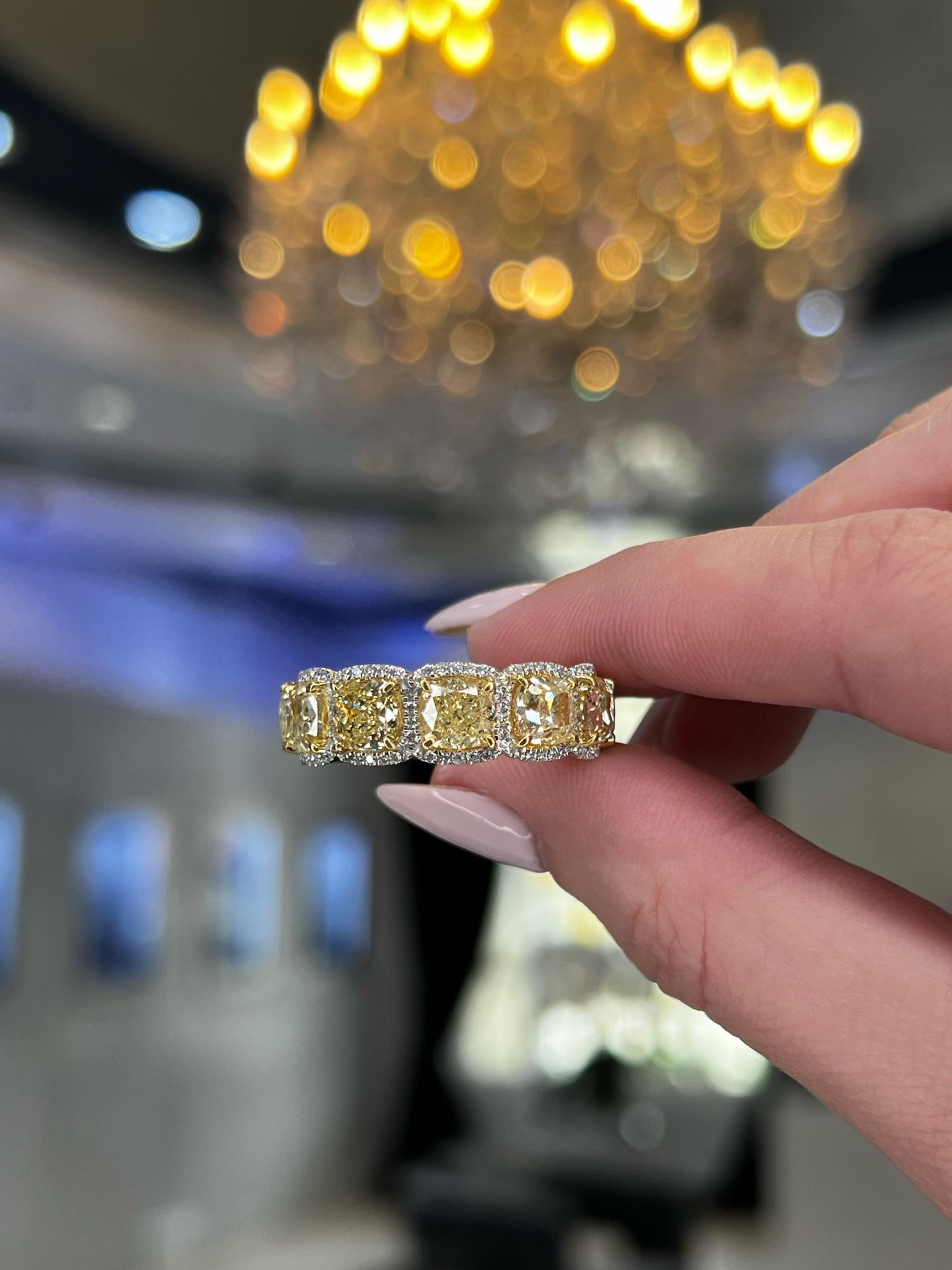 David Rosenberg 12.74 Total Carats Fancy Yellow Diamond Eternity Wedding Band For Sale 9