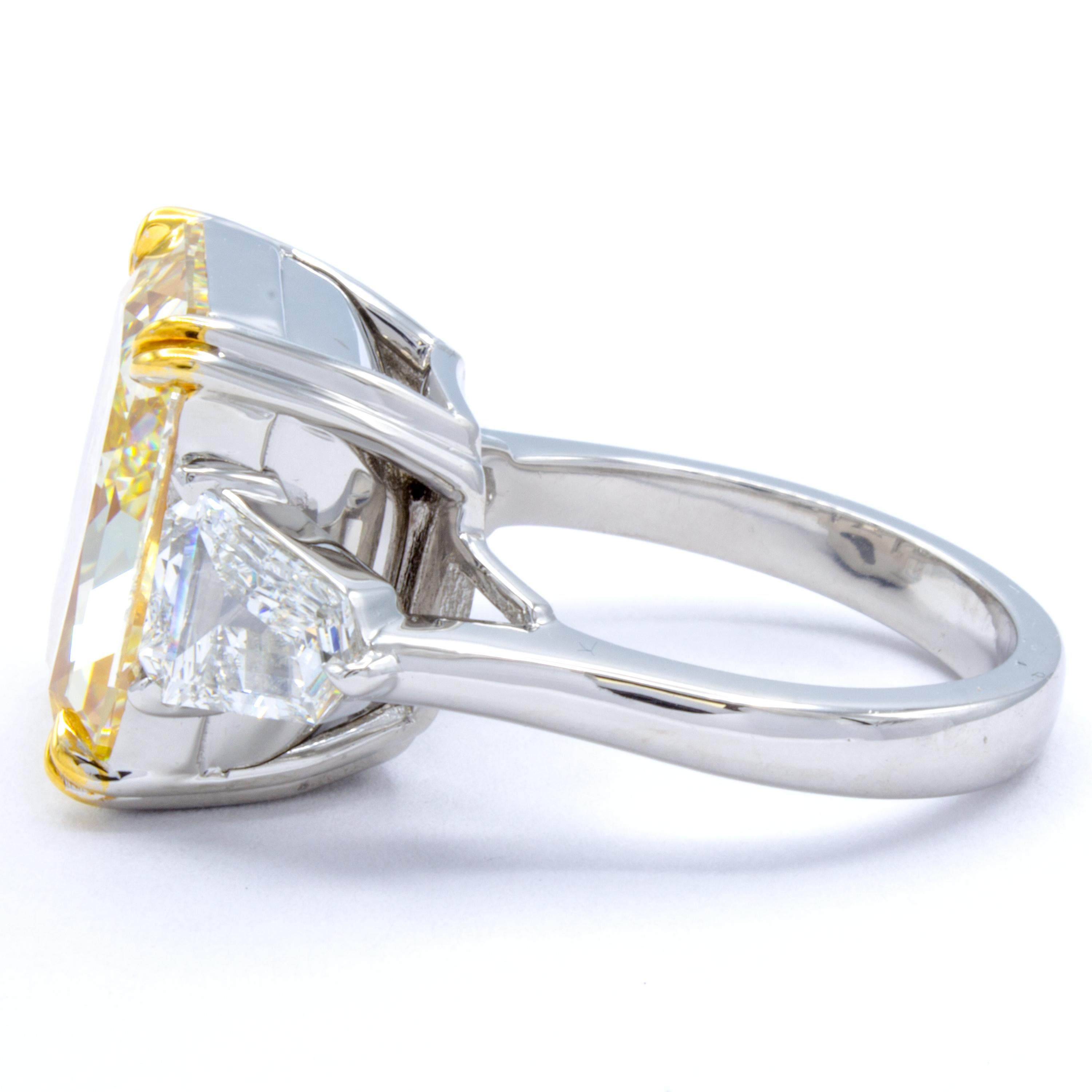 Radiant Cut David Rosenberg 13.03 Carat Radiant Light Yellow VS2 GIA Diamond Ring