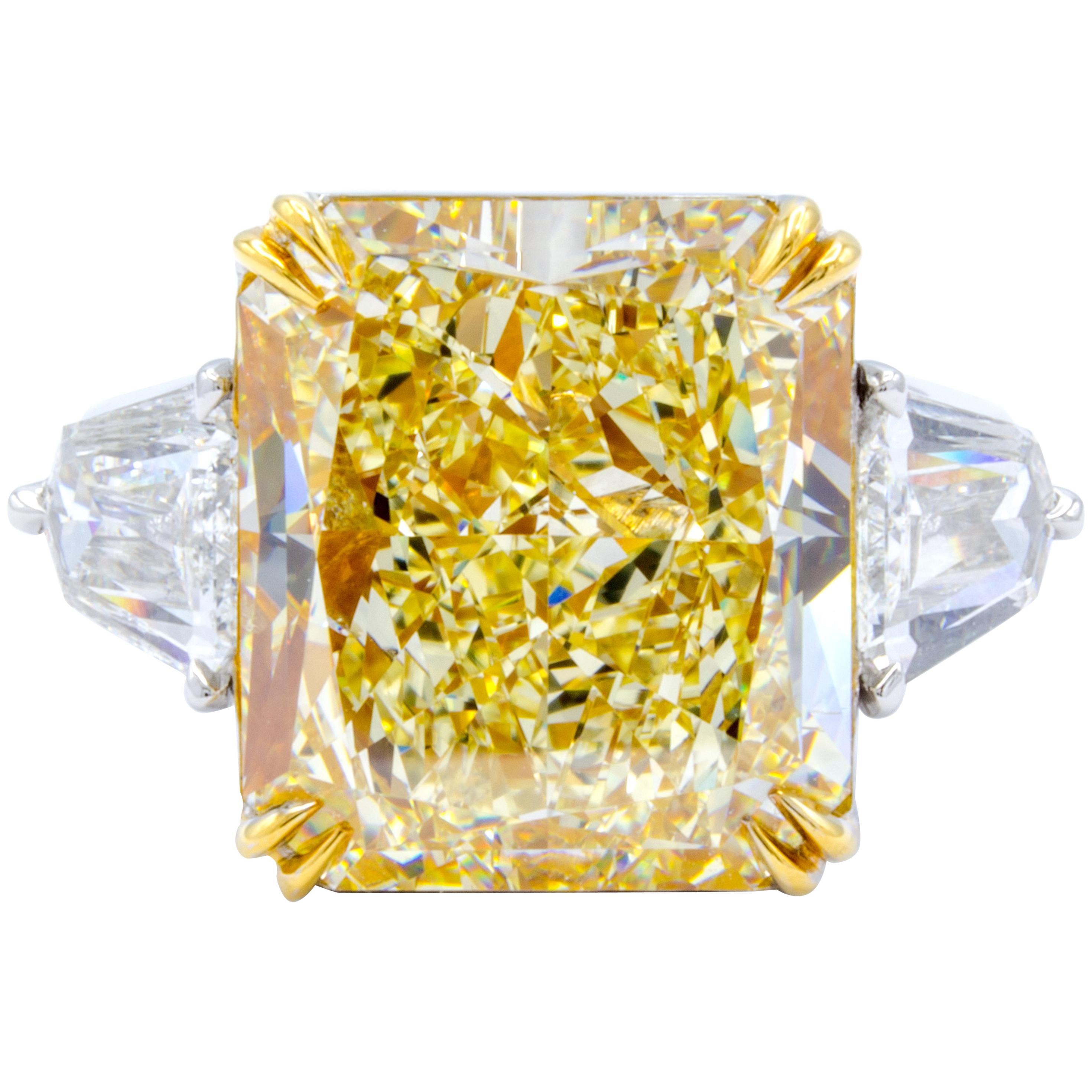 David Rosenberg 13.03 Carat Radiant Light Yellow VS2 GIA Diamond Ring
