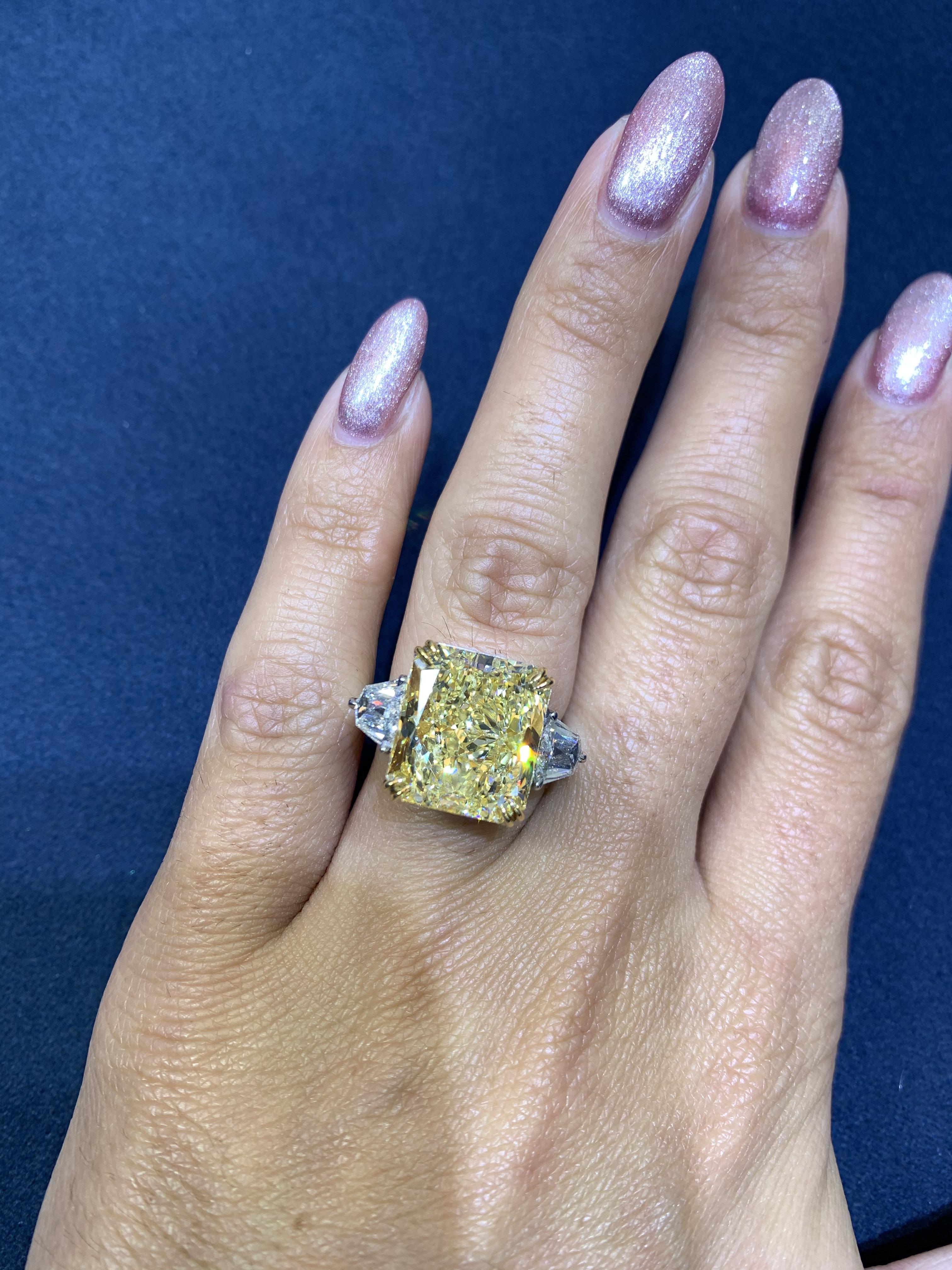 David Rosenberg 13.03 Carat Radiant Light Yellow VS2 GIA Diamond Ring 11