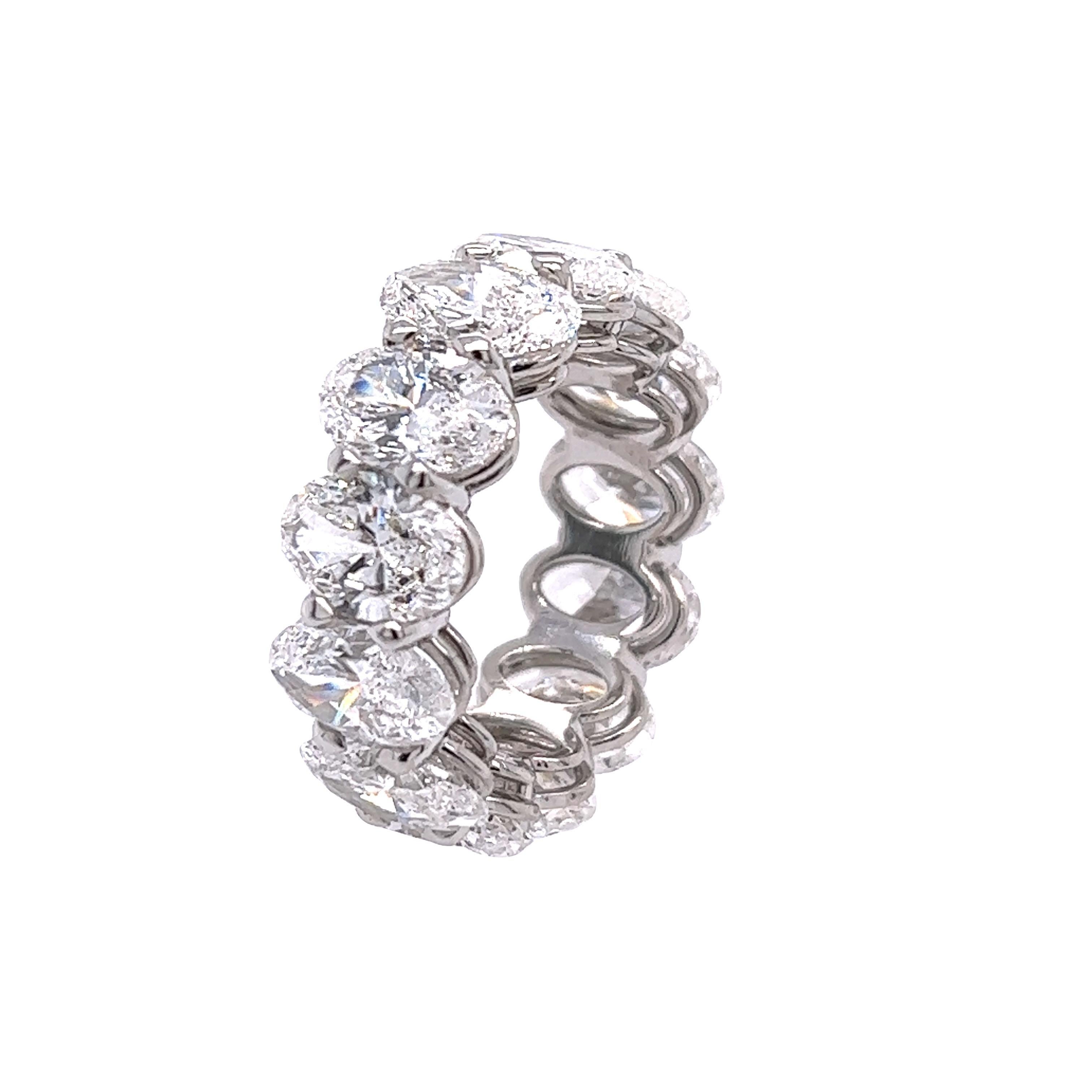 Rosenberg Diamonds & Co. 13.09 total carat weight Oval shape diamond eternity band. This beautiful platinum eternity band has thirteen oval shape diamonds ranging from D-F in color SI1 in clarity with one carat each all accompanied by a GIA
