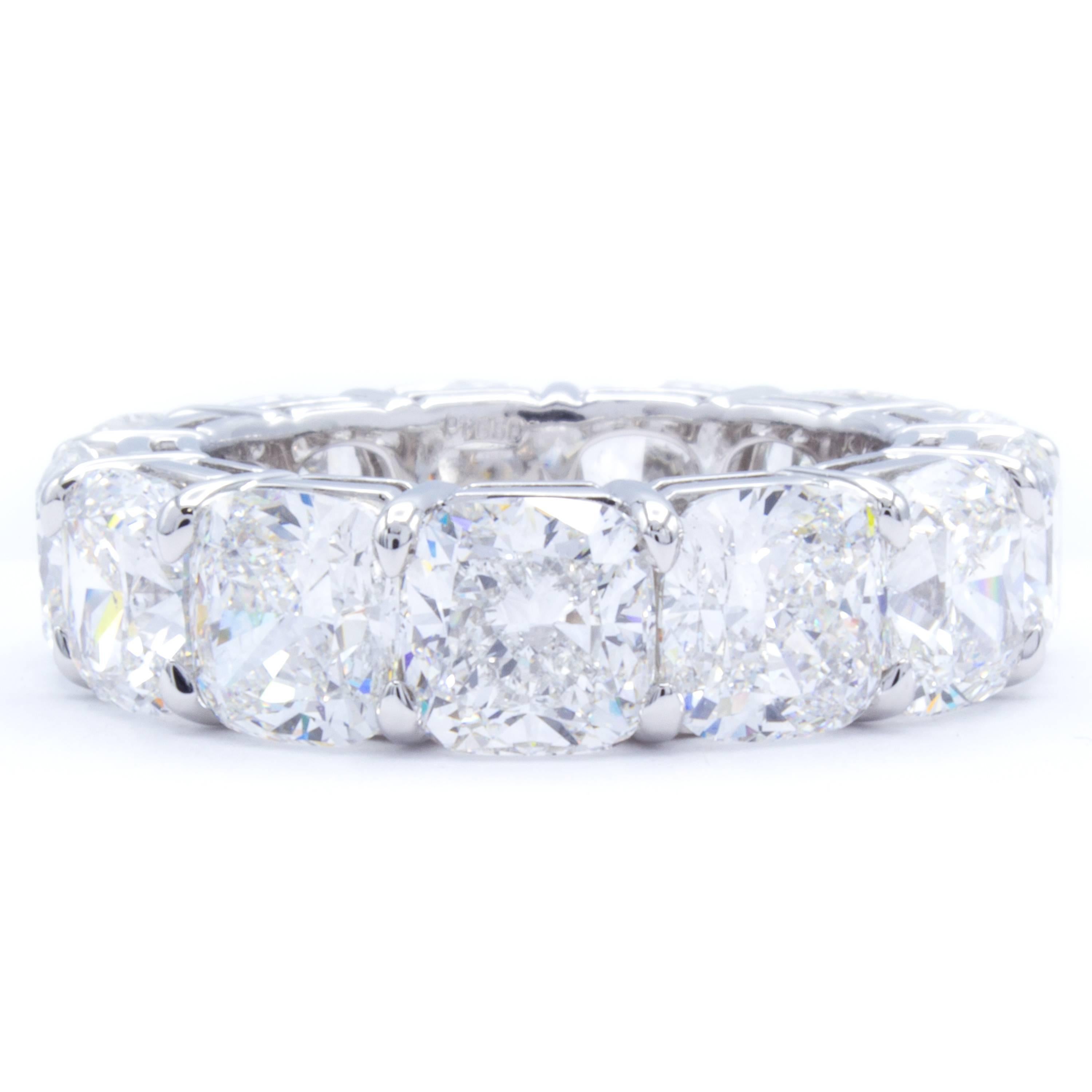 Perfection brought to life in another Rosenberg Diamonds & Co. masterpiece. 13 GIA certified cushion cut diamonds wrap around an eternity band of pure platinum. Totaling 13.25 carats, each stone has been hand selected by David Rosenberg to perfectly