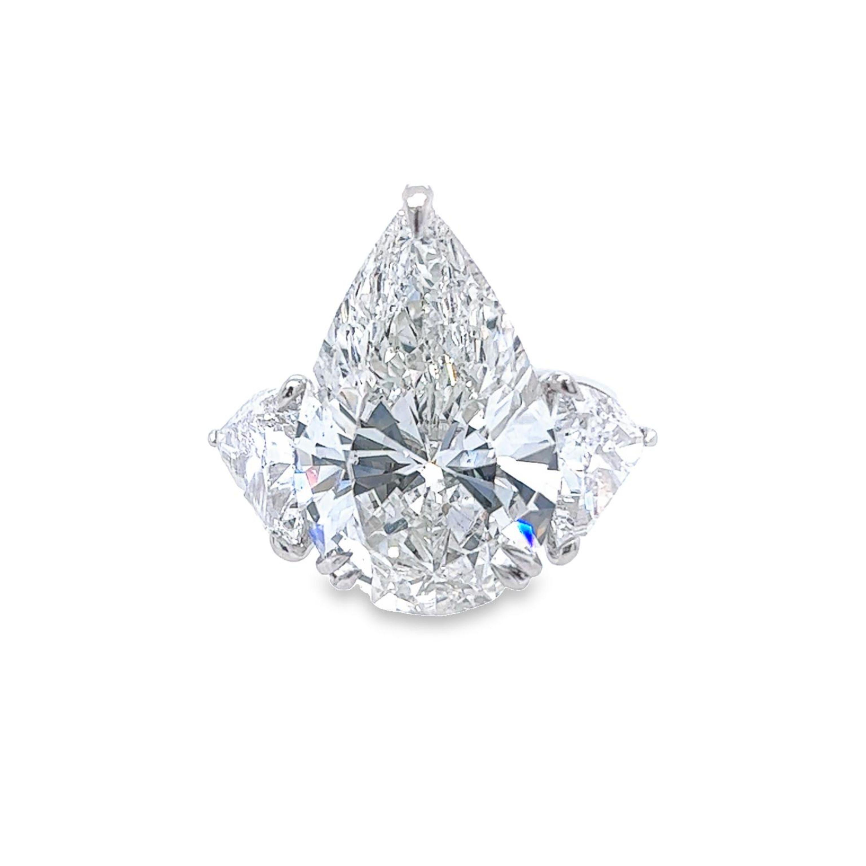 Pear Cut David Rosenberg 13.34 Carat Pear Shape GIA 3 Stone Diamond Engagement Ring For Sale