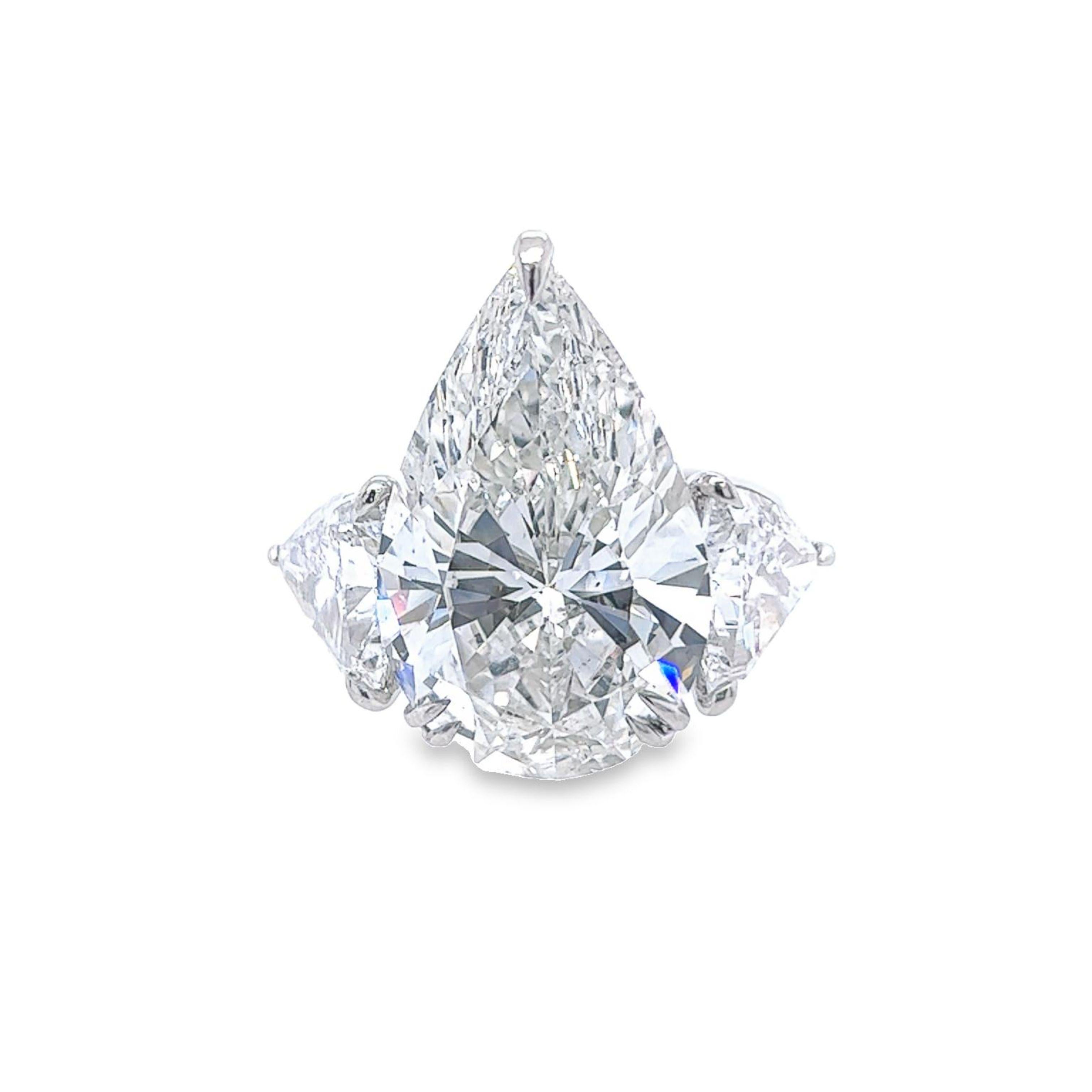 David Rosenberg 13.34 Carat Pear Shape GIA 3 Stone Diamond Engagement Ring In New Condition For Sale In Boca Raton, FL