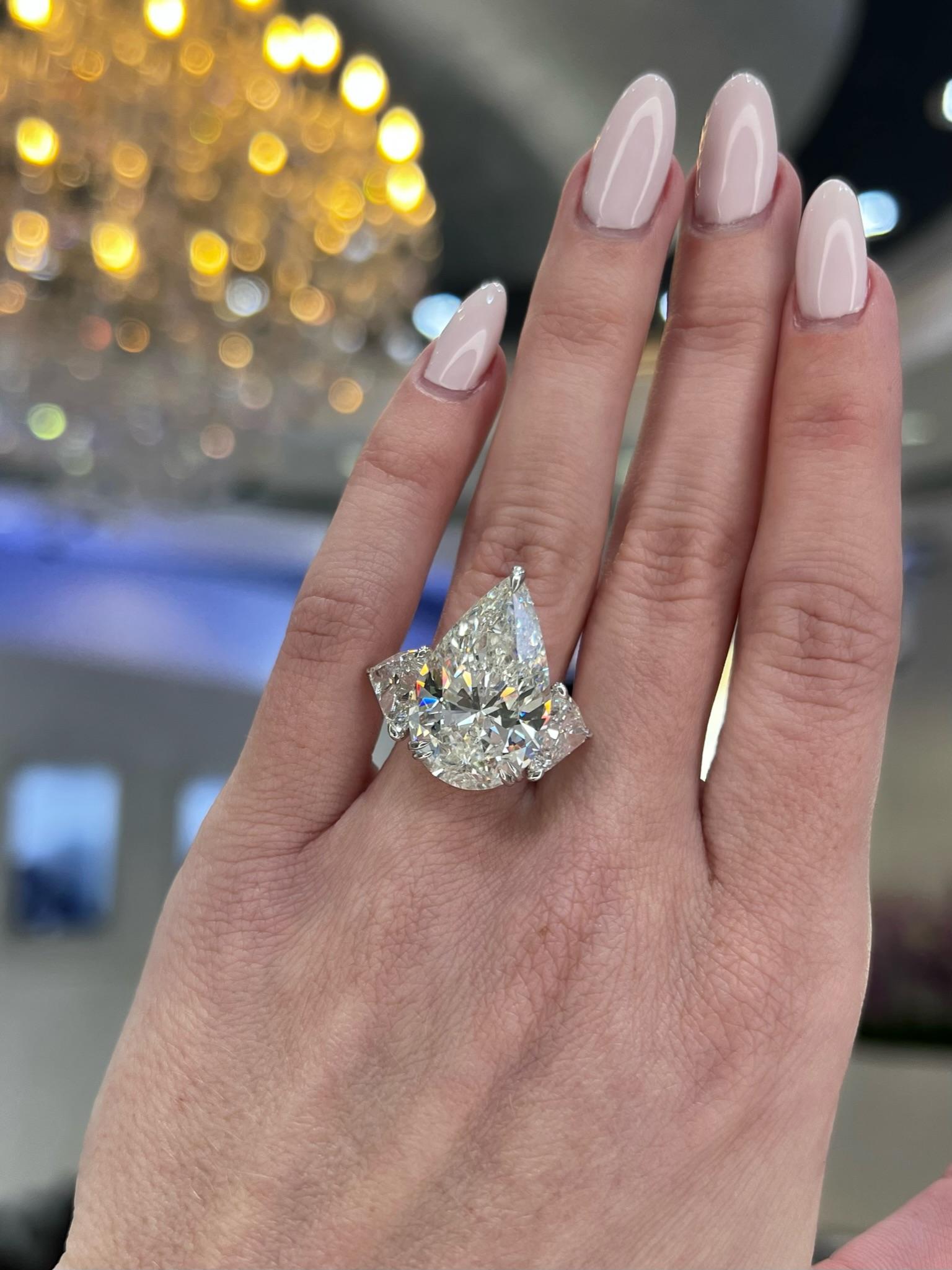 Women's David Rosenberg 13.34 Carat Pear Shape GIA 3 Stone Diamond Engagement Ring For Sale