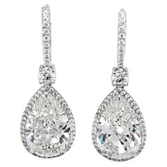 David Rosenberg 13.83 Carat Pear Shape GIA Drop Dangle Diamond Earrings