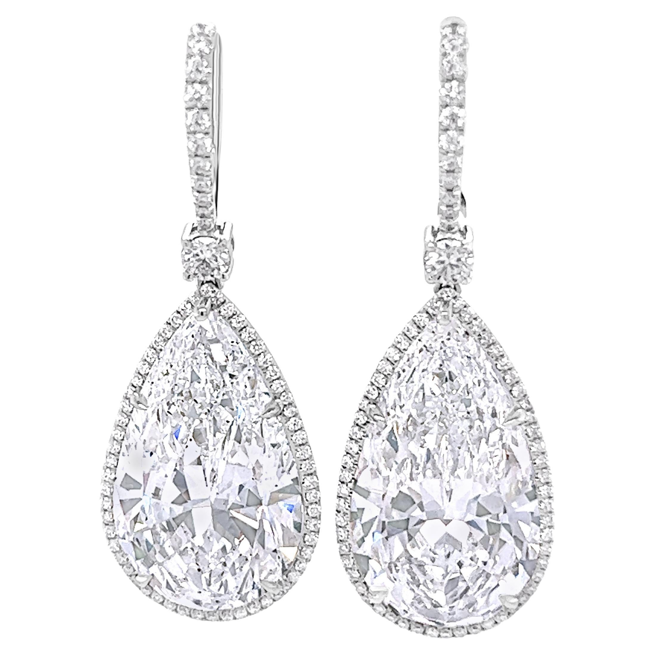 David Rosenberg 13.83 Carat Pear Shape GIA Drop Dangle Diamond Earrings