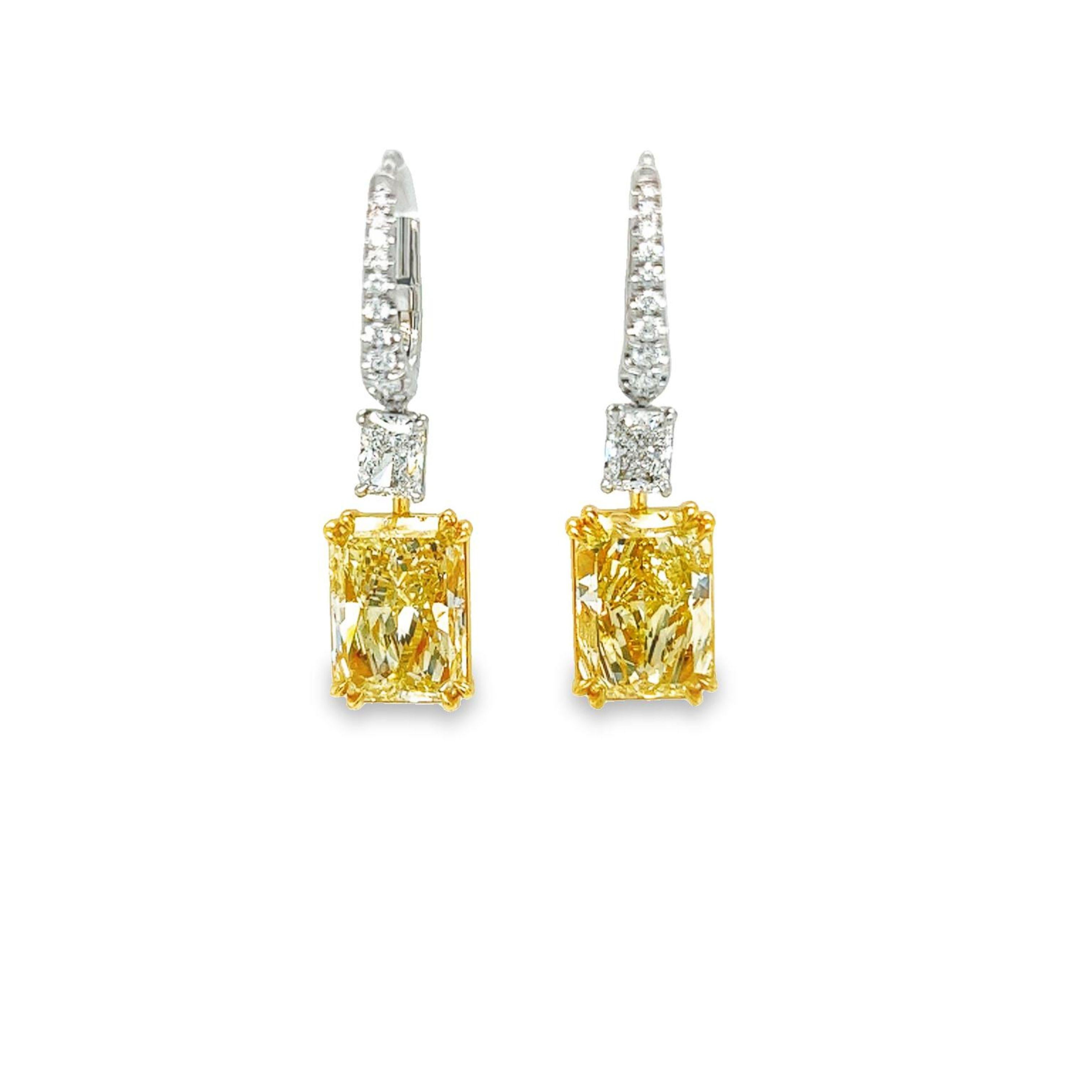 David Rosenberg 14.05 Carat Radiant Cut Yellow GIA Diamond Drop Earrings For Sale 6