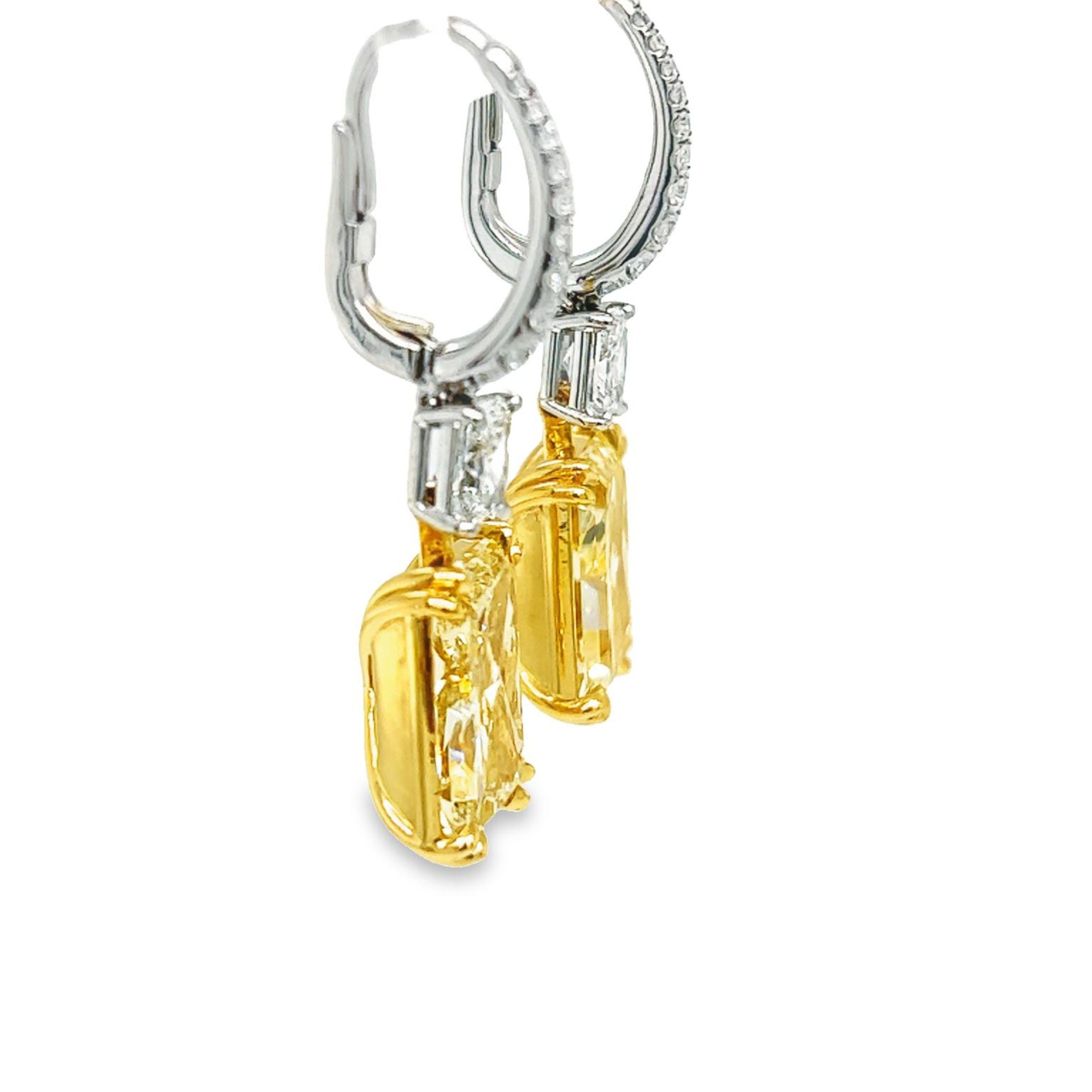 Modern David Rosenberg 14.05 Carat Radiant Cut Yellow GIA Diamond Drop Earrings For Sale