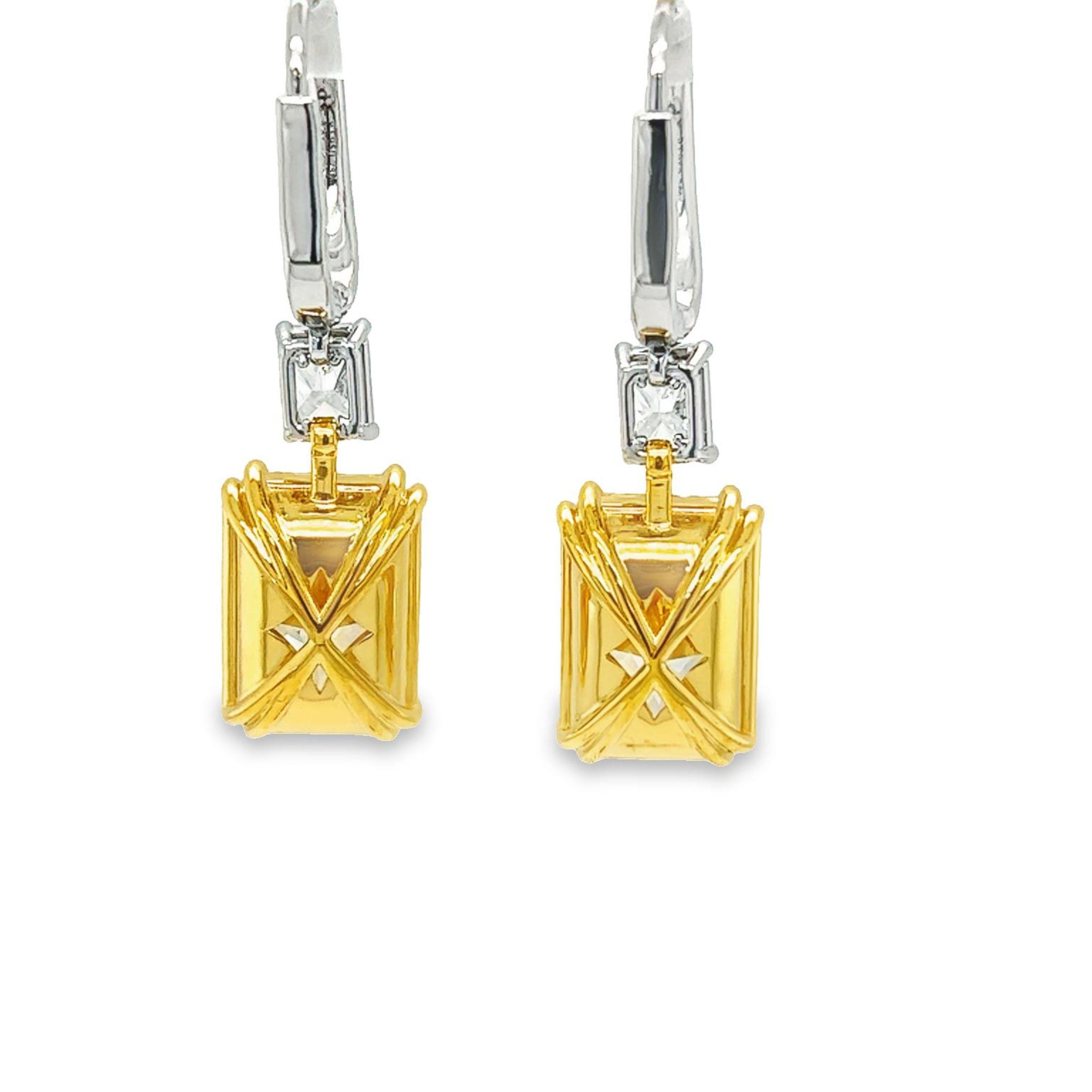 Women's David Rosenberg 14.05 Carat Radiant Cut Yellow GIA Diamond Drop Earrings For Sale