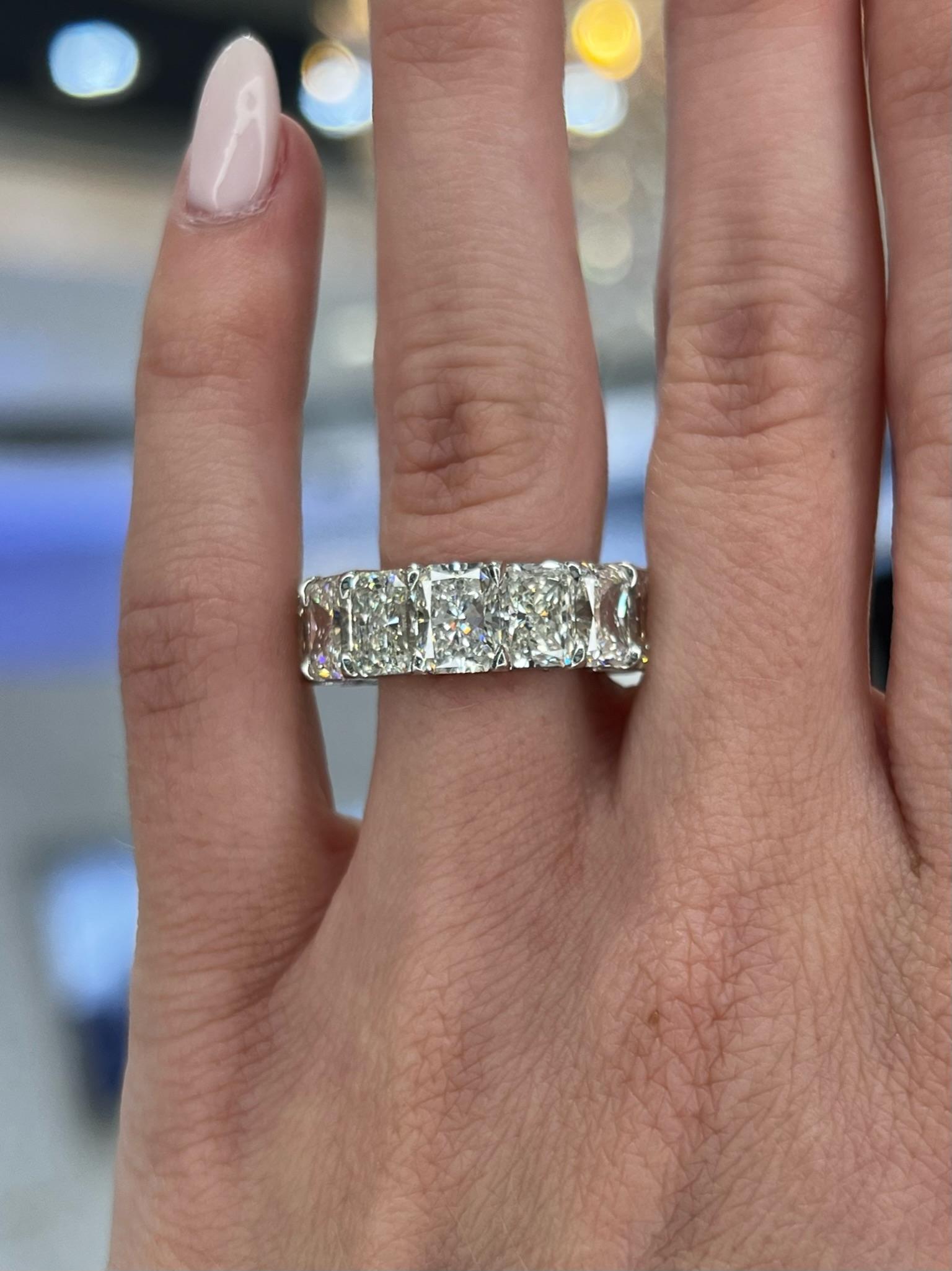 David Rosenberg Alliance d'éternité en diamants taille radiant de 14.17 carats au total, certifiés GIA en vente 7