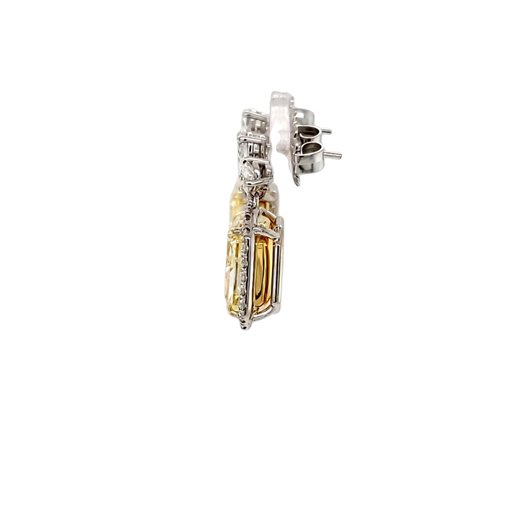 Women's David Rosenberg 14.37 Carat Radiant Fancy Yellow GIA Diamond Drop Earrings For Sale
