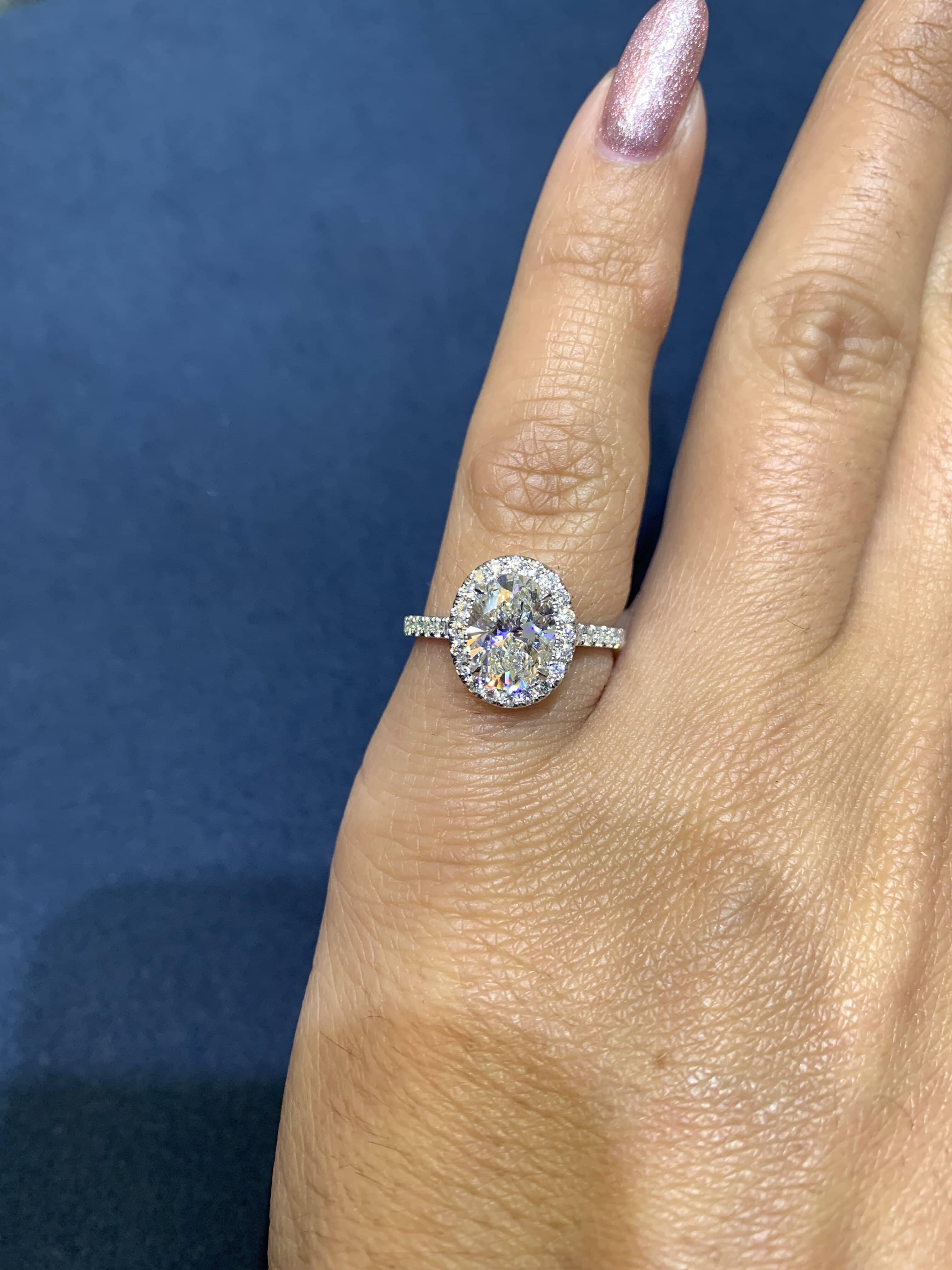Women's David Rosenberg 1.51 Carat Oval Cut G/VS1 GIA Halo Diamond Engagement Ring