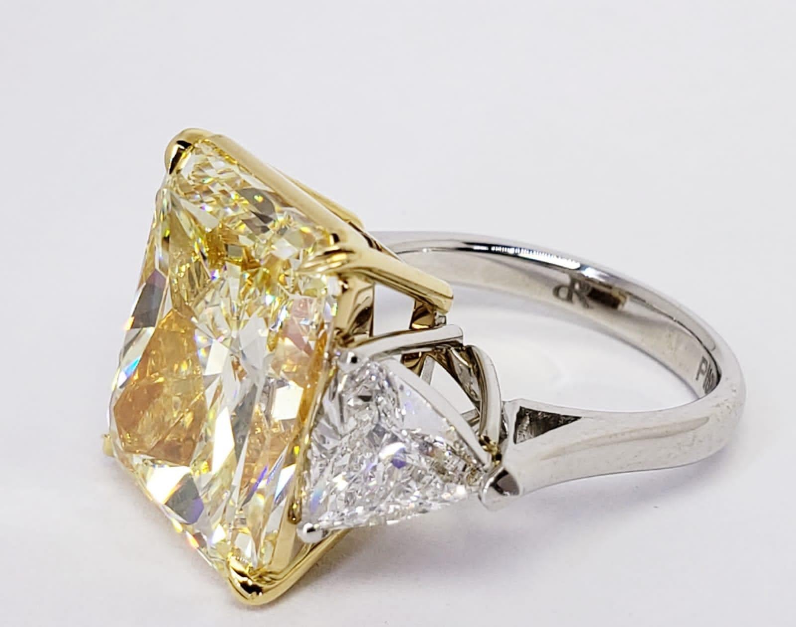 David Rosenberg 15.34 Carat Radiant GIA Fancy Light Yellow Diamond Platinum Ring 6