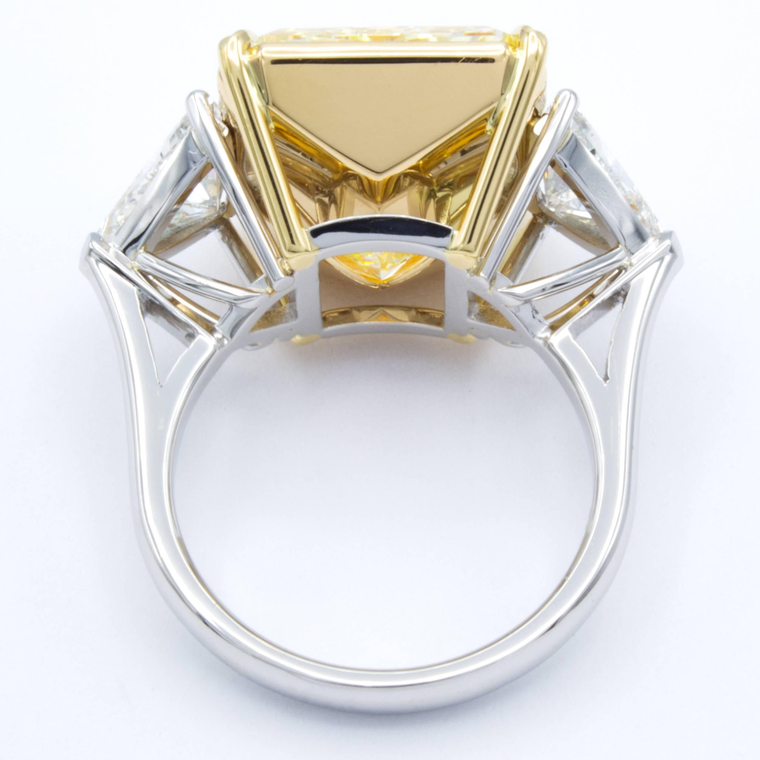 David Rosenberg 15.34 Carat Radiant GIA Fancy Light Yellow Diamond Platinum Ring 1