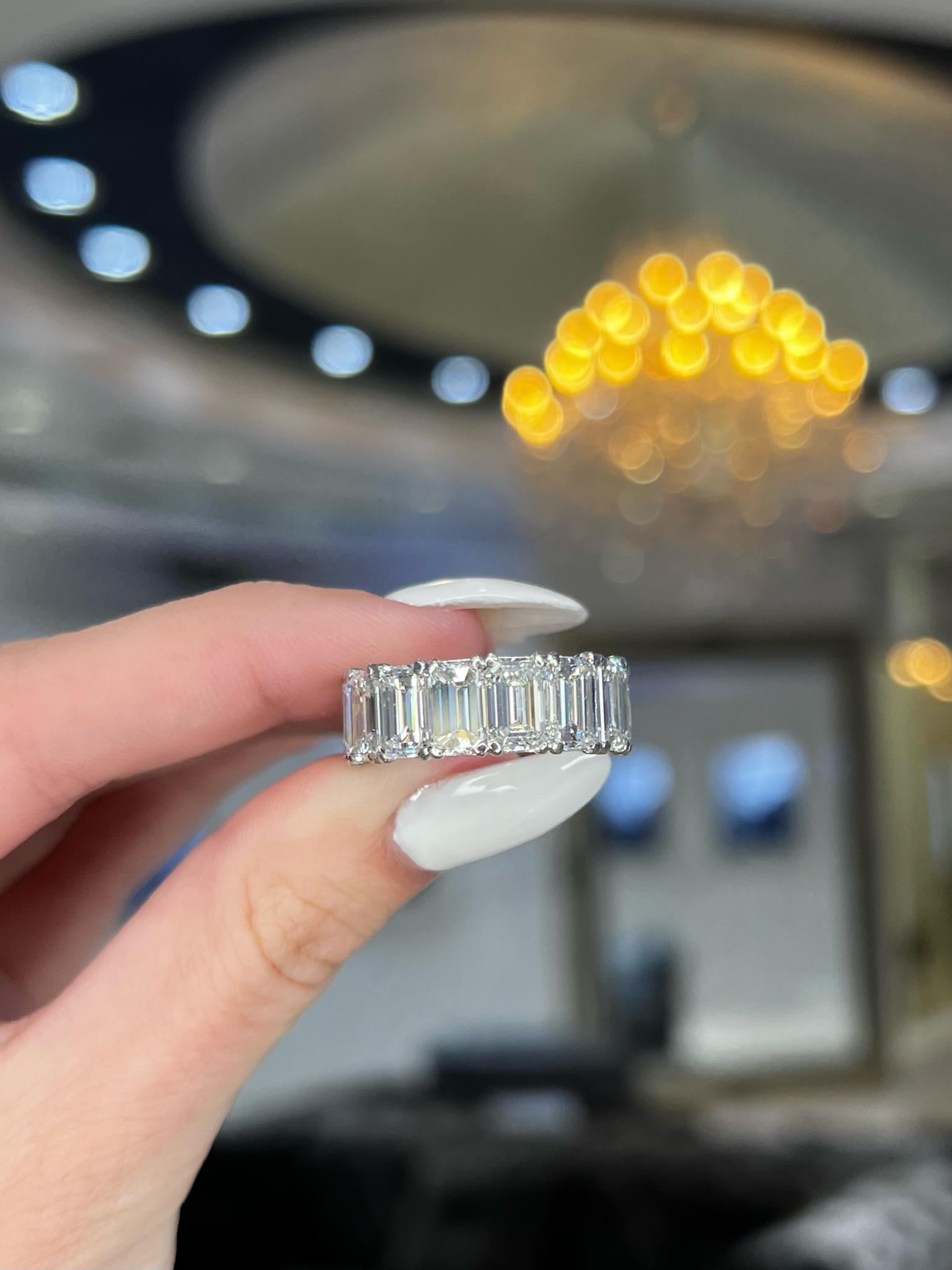 David Rosenberg 15.34 Total Carats Emerald Cut GIA Diamond Eternity Wedding Band For Sale 3