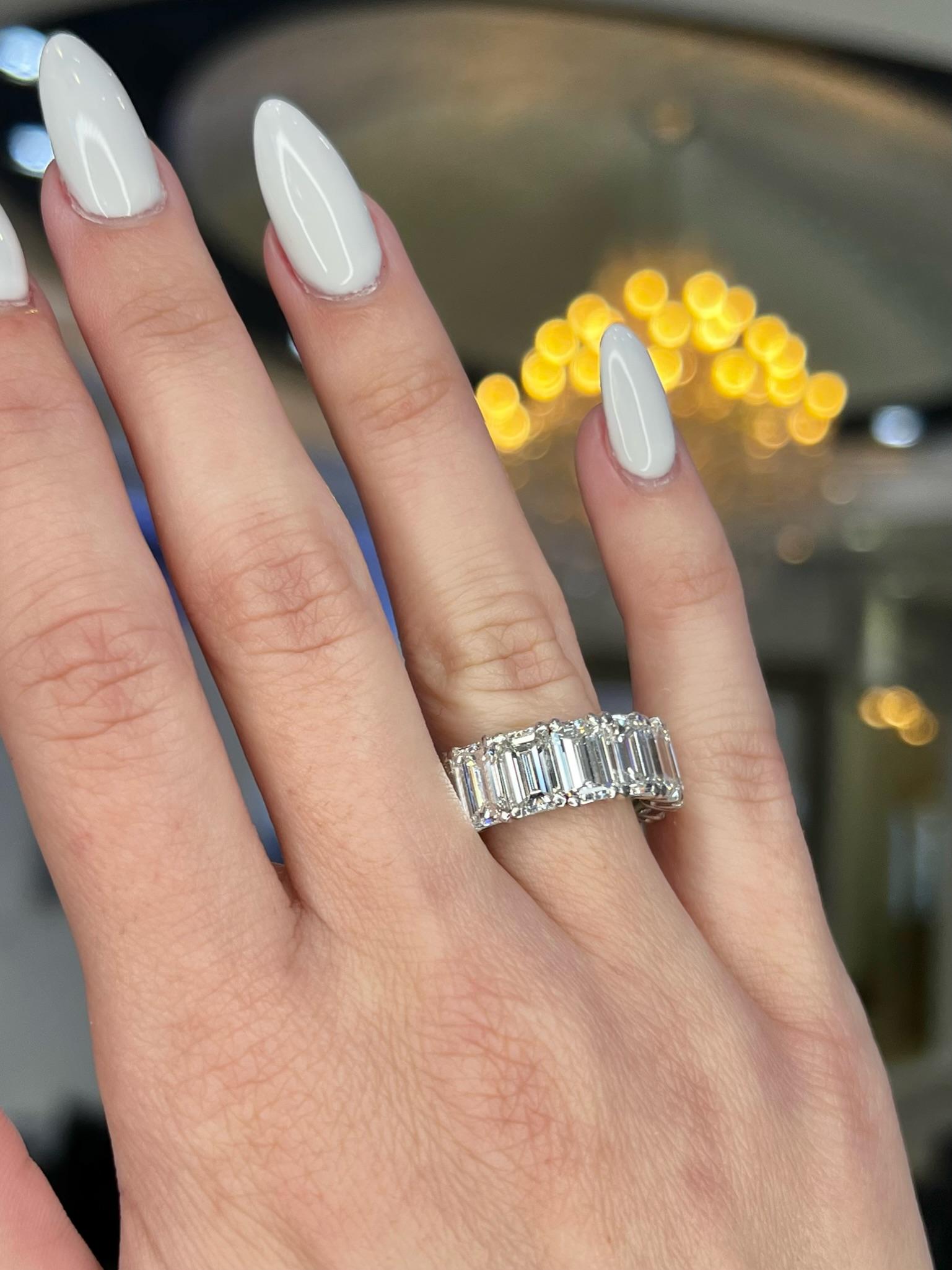 David Rosenberg 15.34 Total Carats Emerald Cut GIA Diamond Eternity Wedding Band For Sale 4