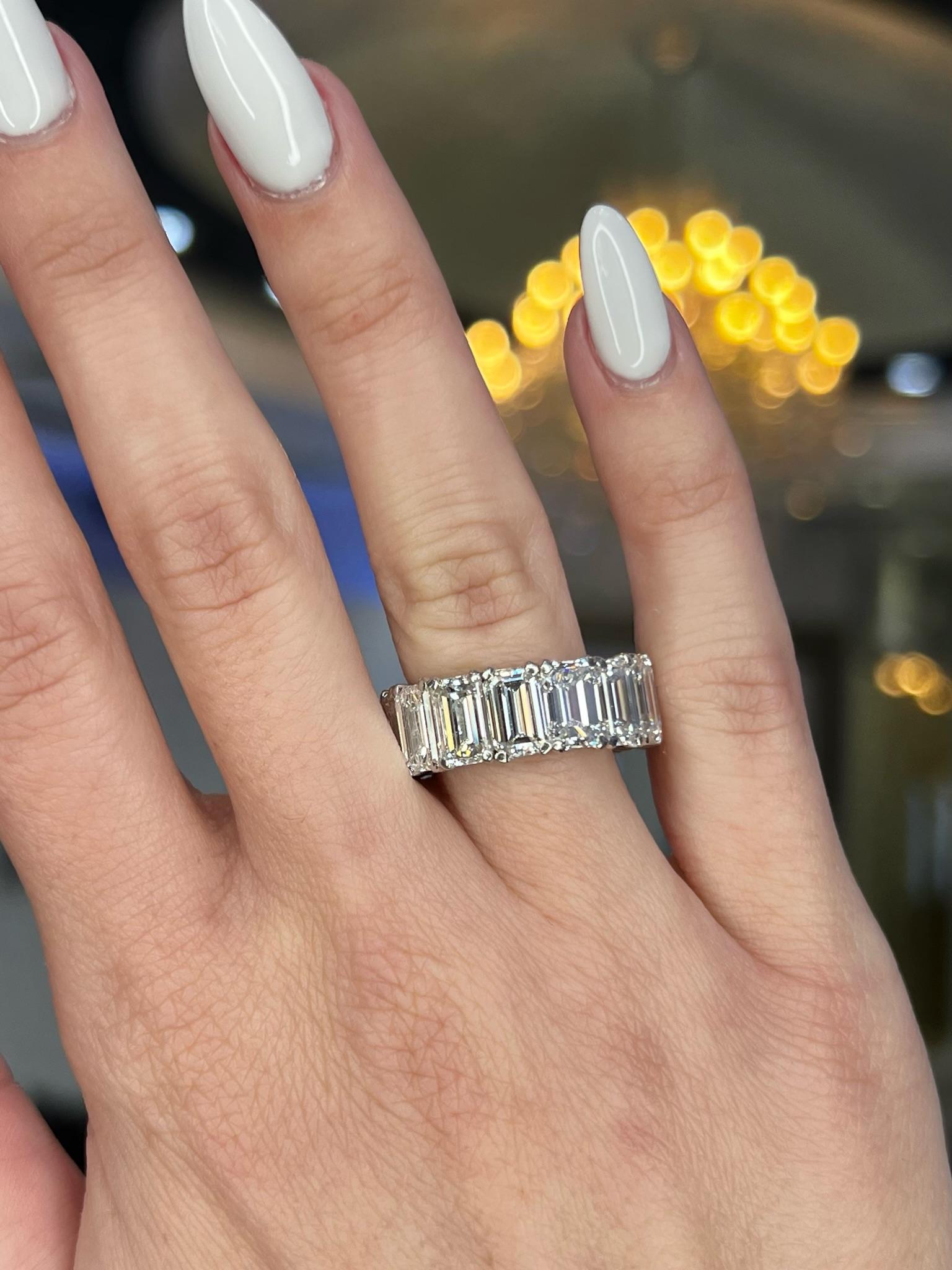 David Rosenberg 15.34 Total Carats Emerald Cut GIA Diamond Eternity Wedding Band For Sale 5