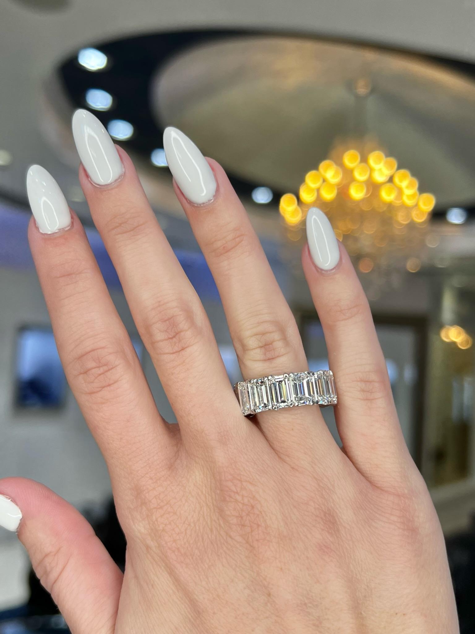 David Rosenberg 15.34 Total Carats Emerald Cut GIA Diamond Eternity Wedding Band For Sale 6