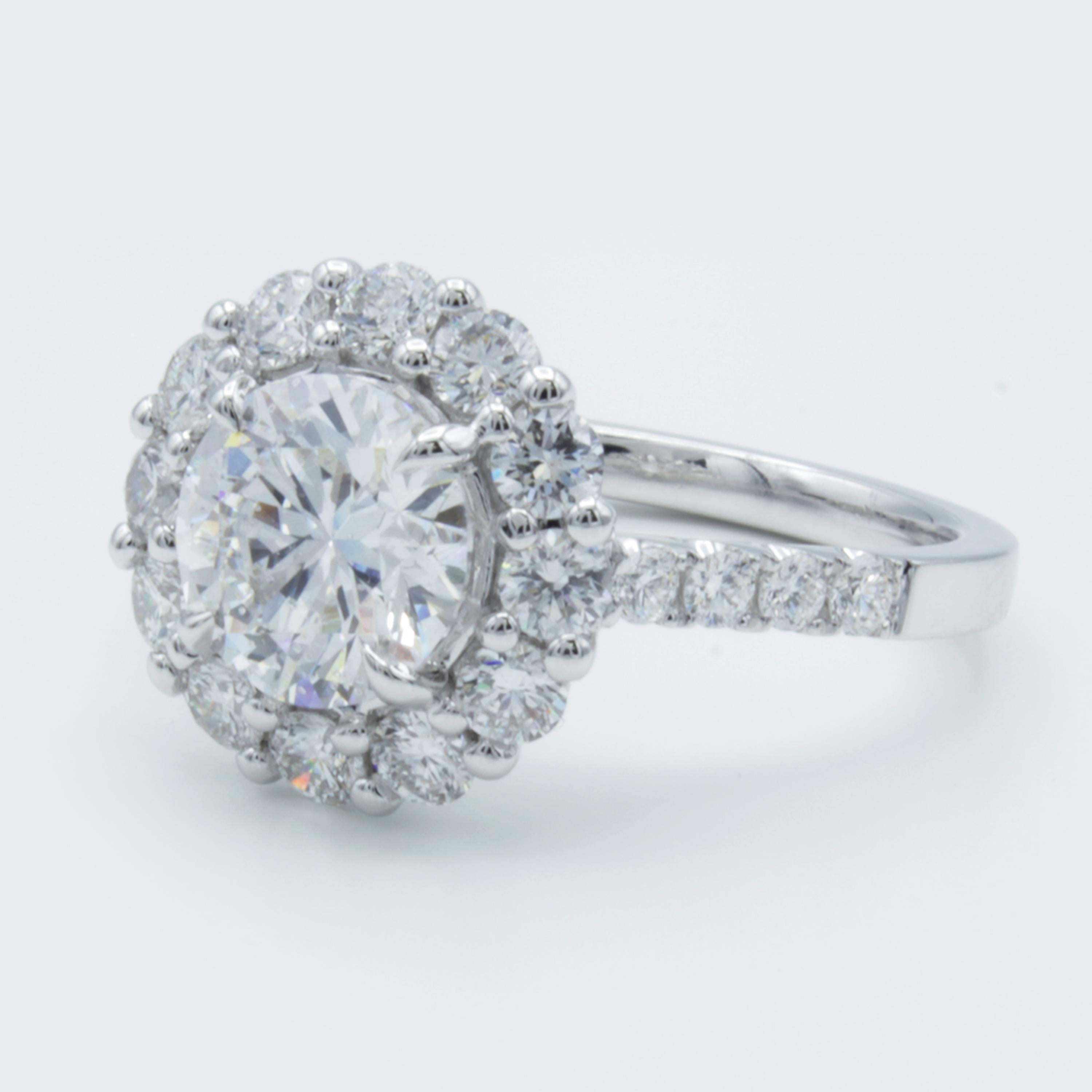 Modern David Rosenberg 1.54 Carat Round D/SI2 GIA Diamond Engagement Halo Ring