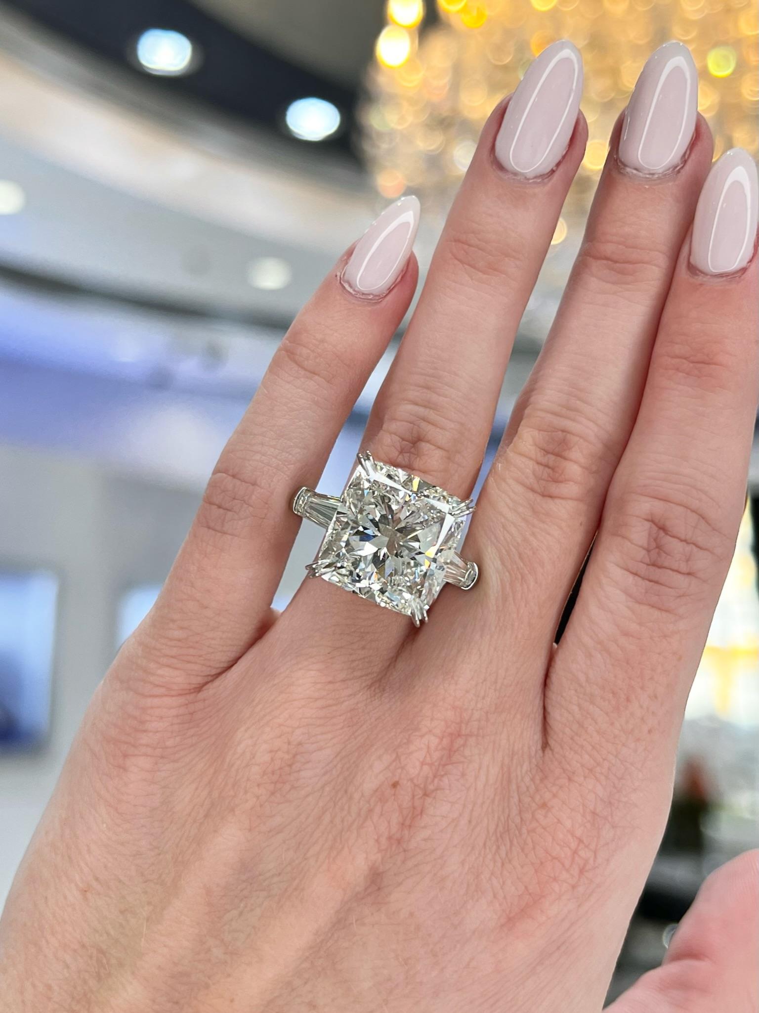 David Rosenberg 15.71 Carat Cushion GIA 3 Stone Diamond Engagement Ring For Sale 1