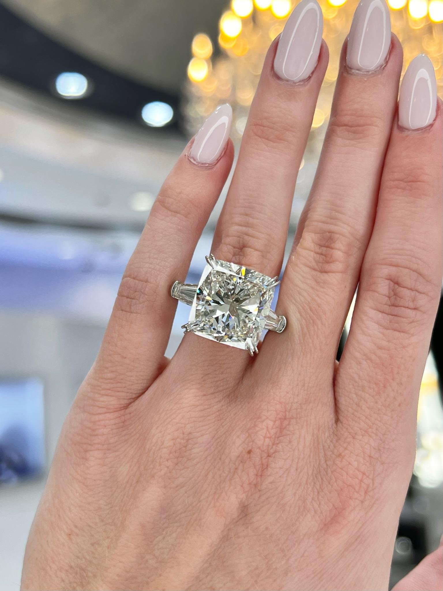 David Rosenberg 15.71 Carat Cushion GIA 3 Stone Diamond Engagement Ring For Sale 3