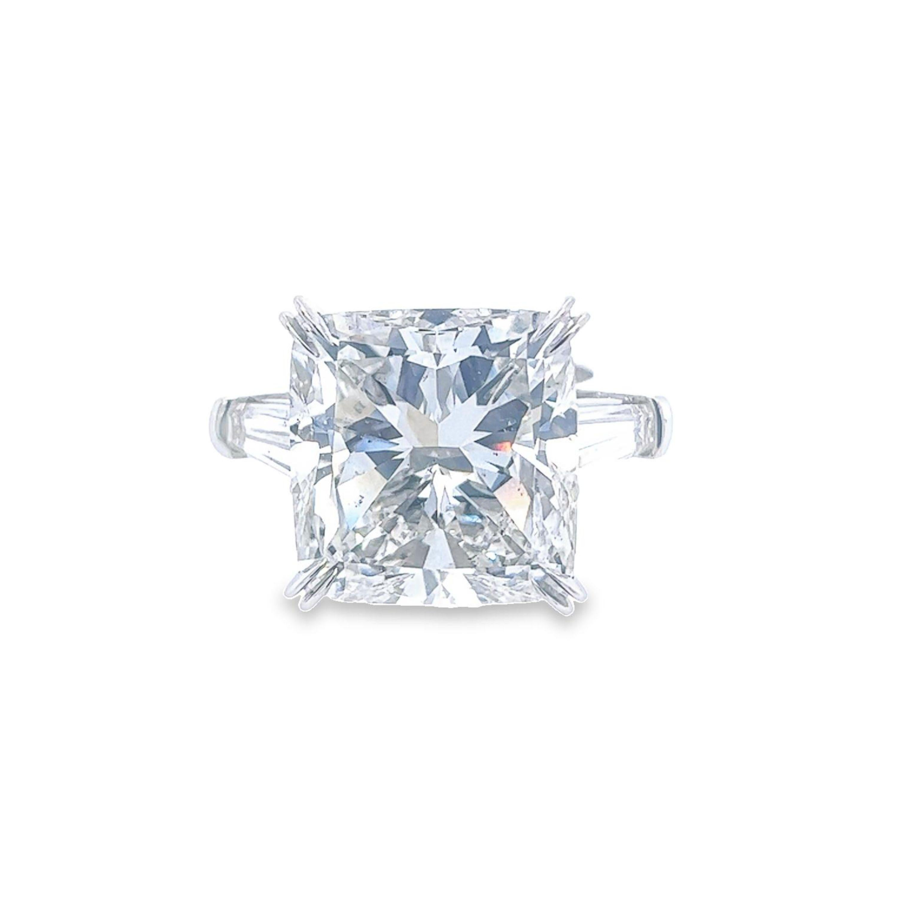 Women's David Rosenberg 15.71 Carat Cushion GIA 3 Stone Diamond Engagement Ring For Sale