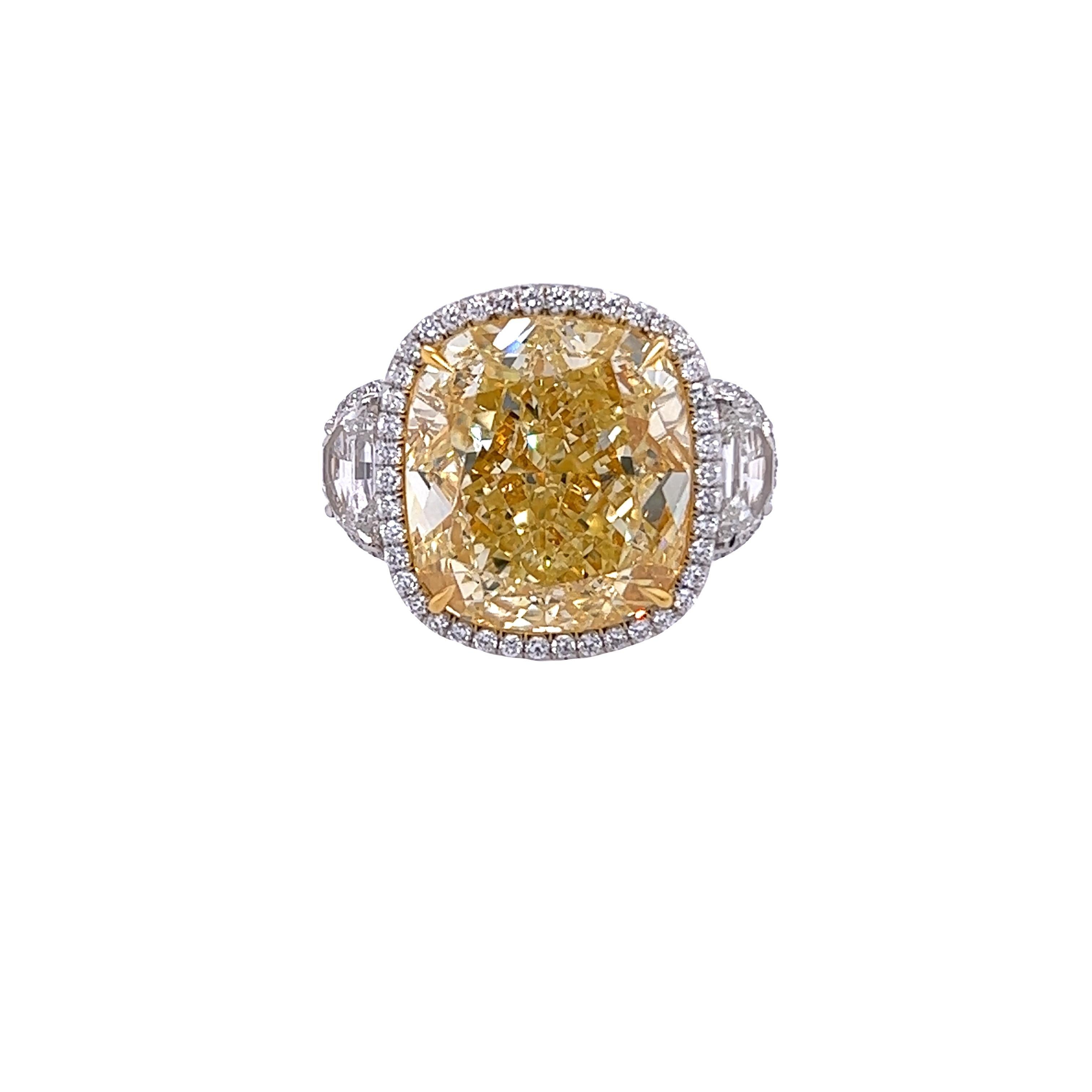 Women's David Rosenberg 16.06 Carat Cushion Cut Fancy Yellow GIA Diamond Engagement Ring For Sale