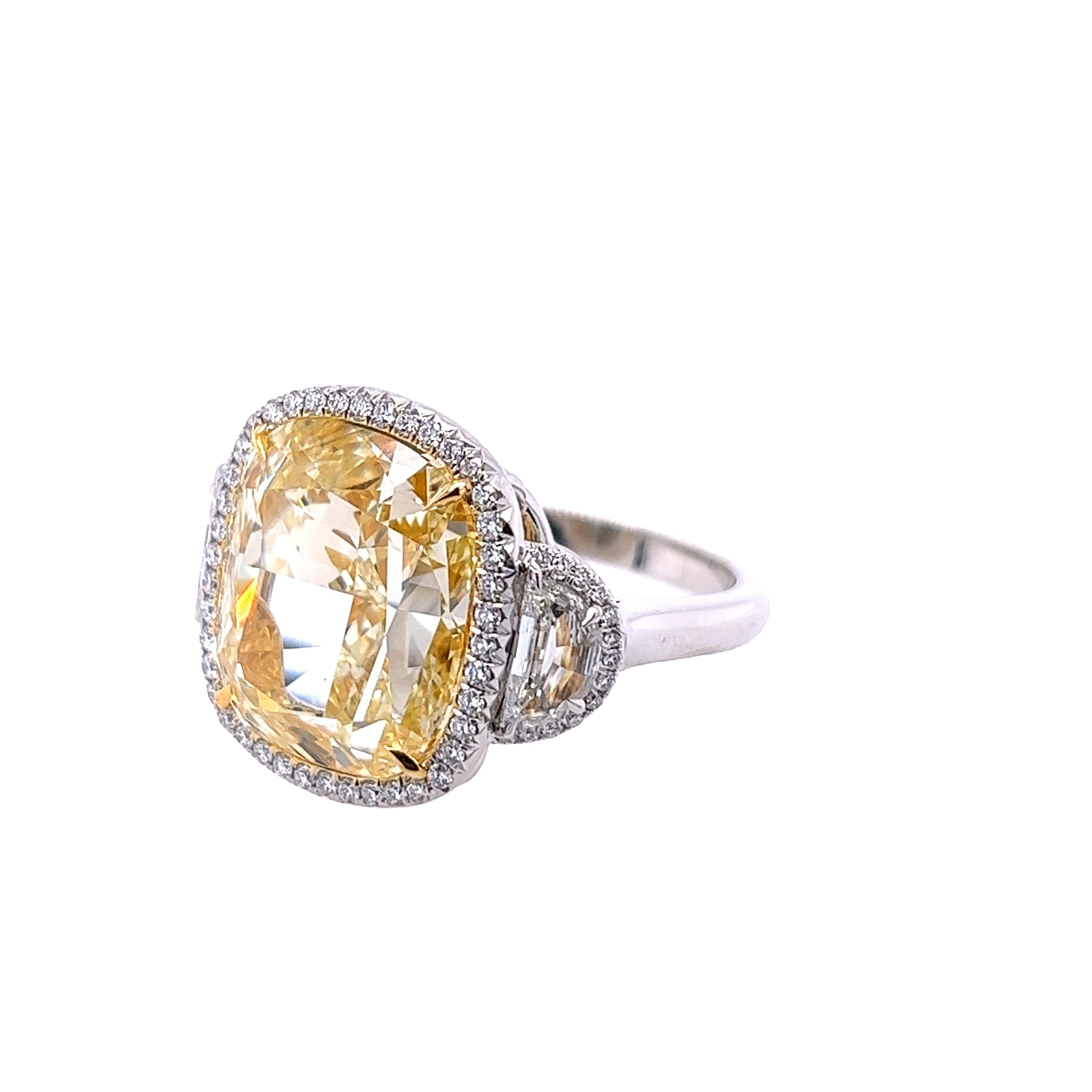 David Rosenberg 16.06 Carat Cushion Cut Fancy Yellow GIA Diamond Engagement Ring In New Condition For Sale In Boca Raton, FL