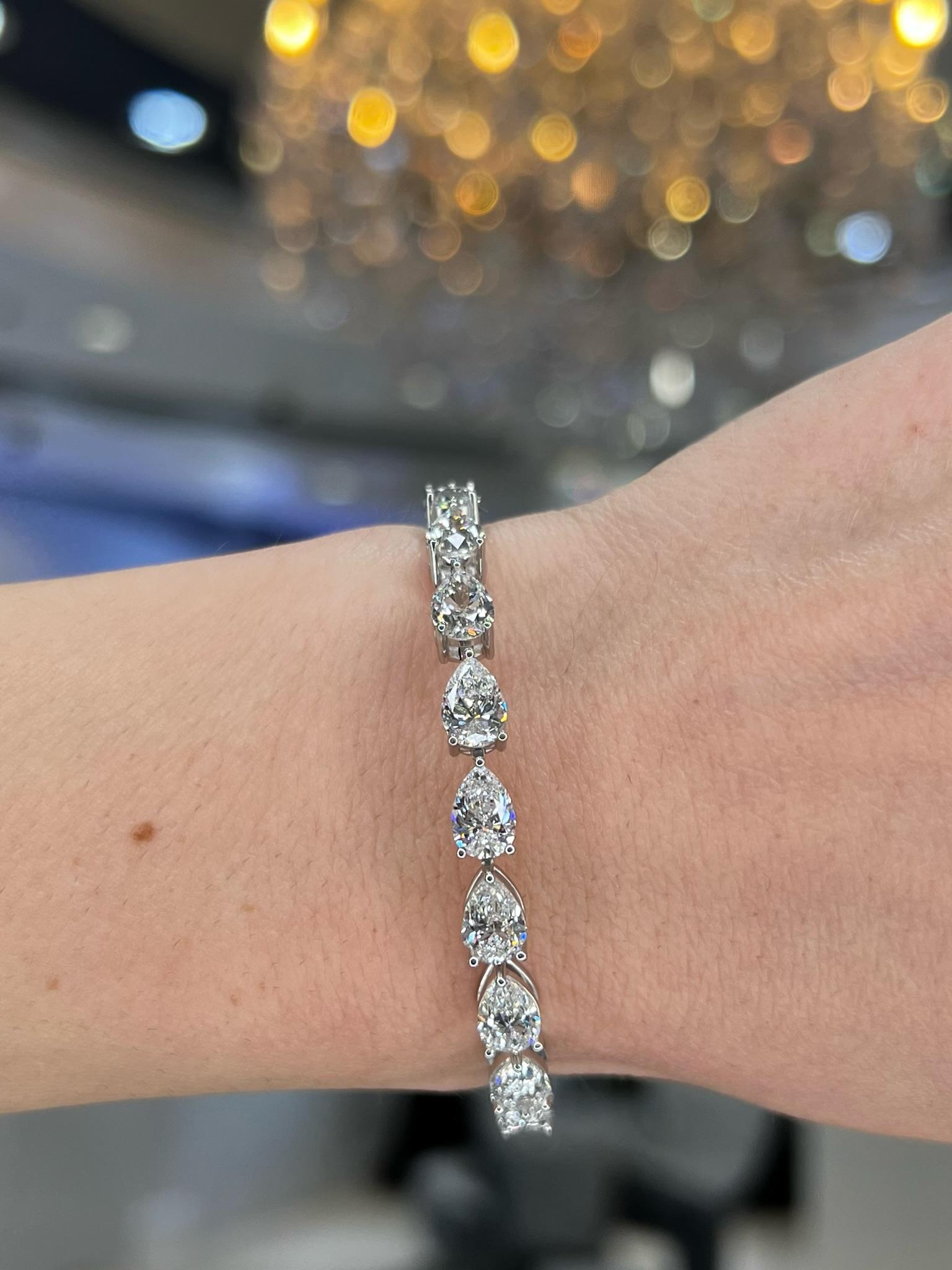 David Rosenberg Bracelet tennis en diamants blancs en forme de poire de 16,13 carats certifiés GIA  en vente 8