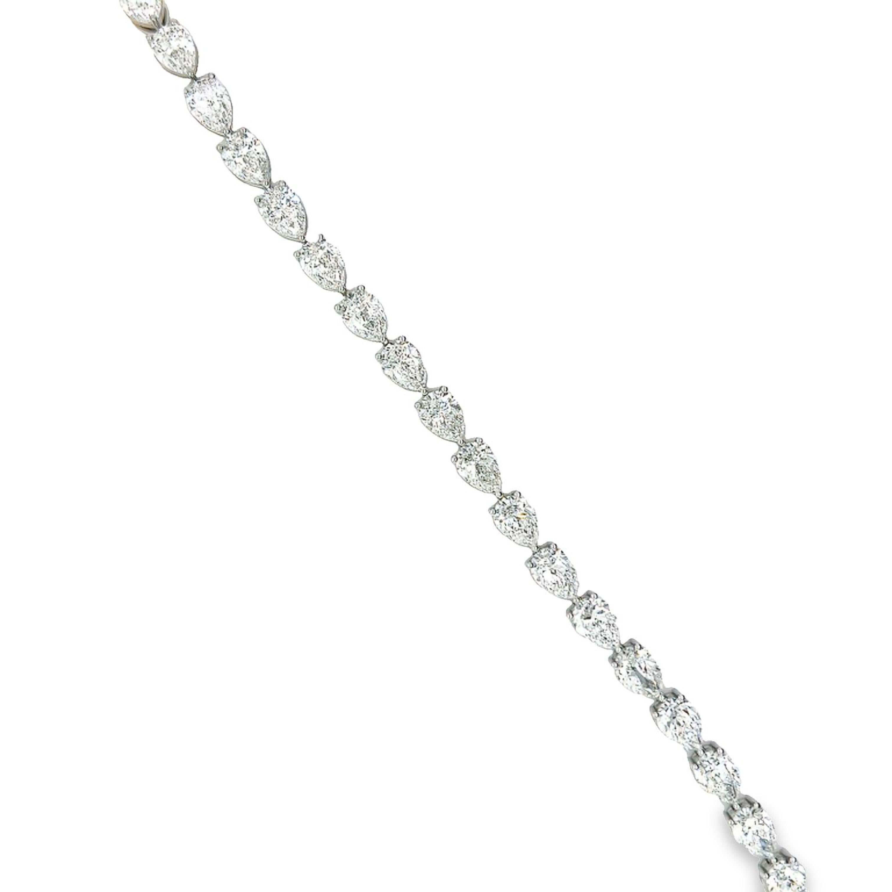 Modern David Rosenberg 16.13 Carat TW White Pear Shape GIA Diamond Tennis Bracelet For Sale