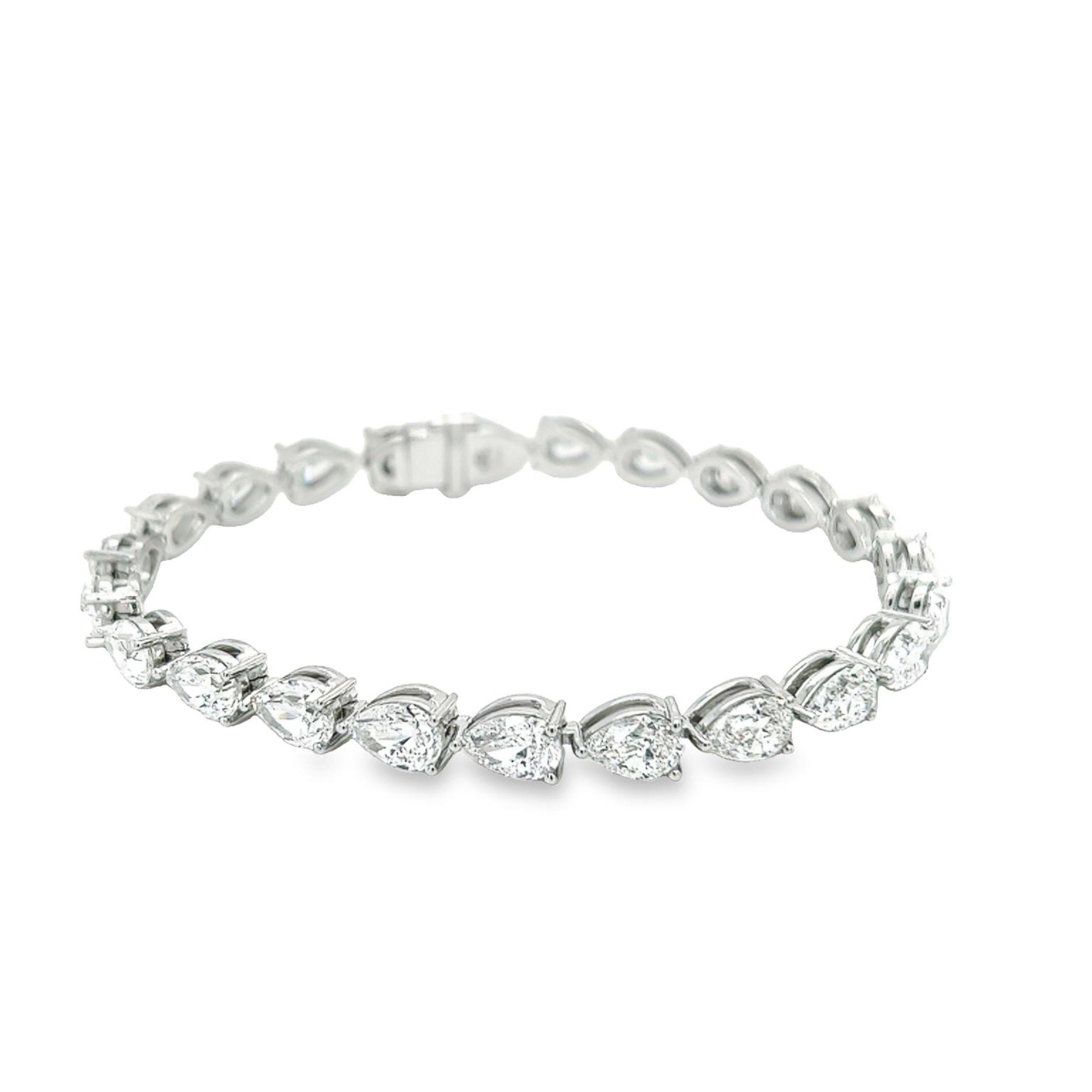 David Rosenberg Bracelet tennis en diamants blancs en forme de poire de 16,13 carats certifiés GIA  en vente 1