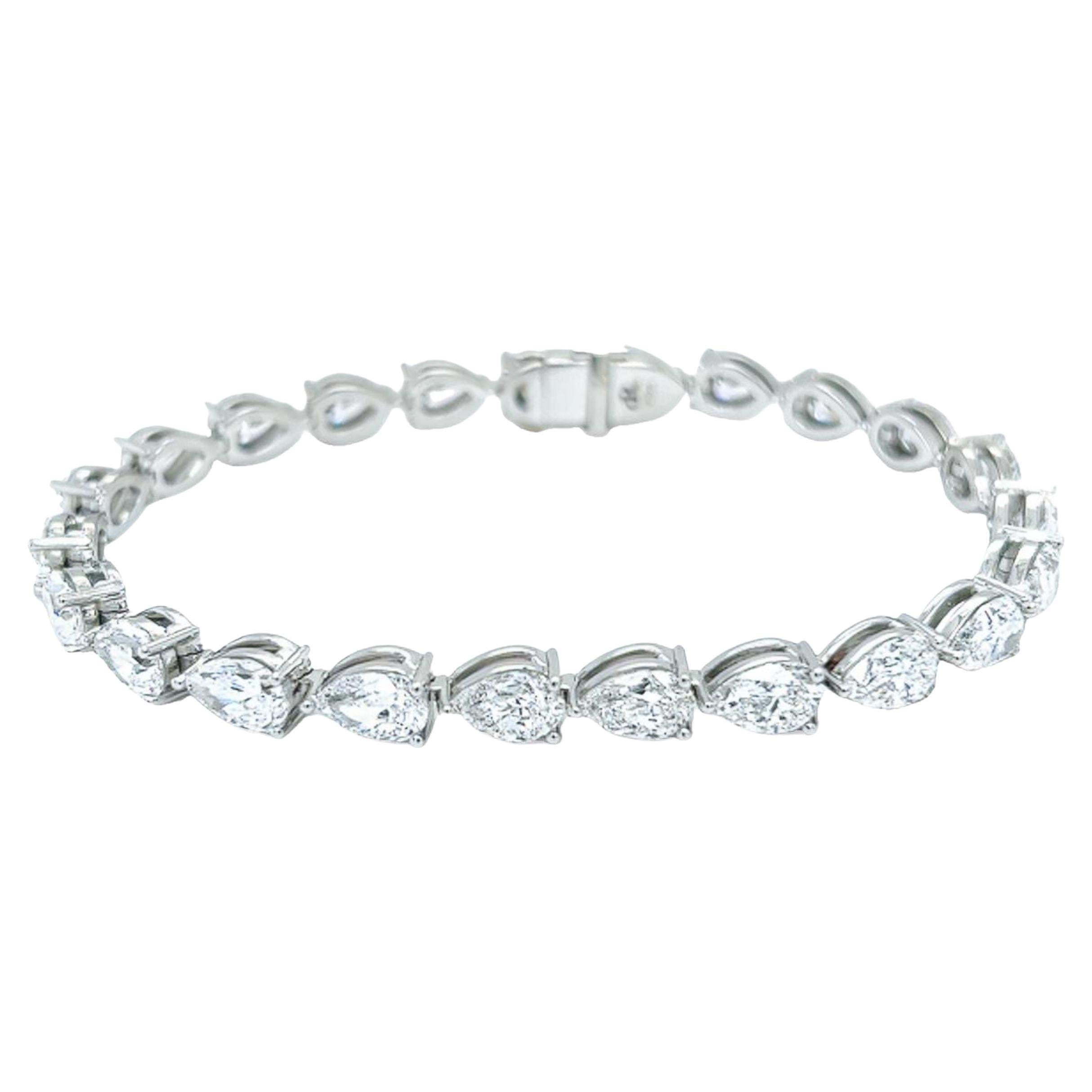 David Rosenberg 16.13 Carat TW White Pear Shape GIA Diamond Tennis Bracelet For Sale