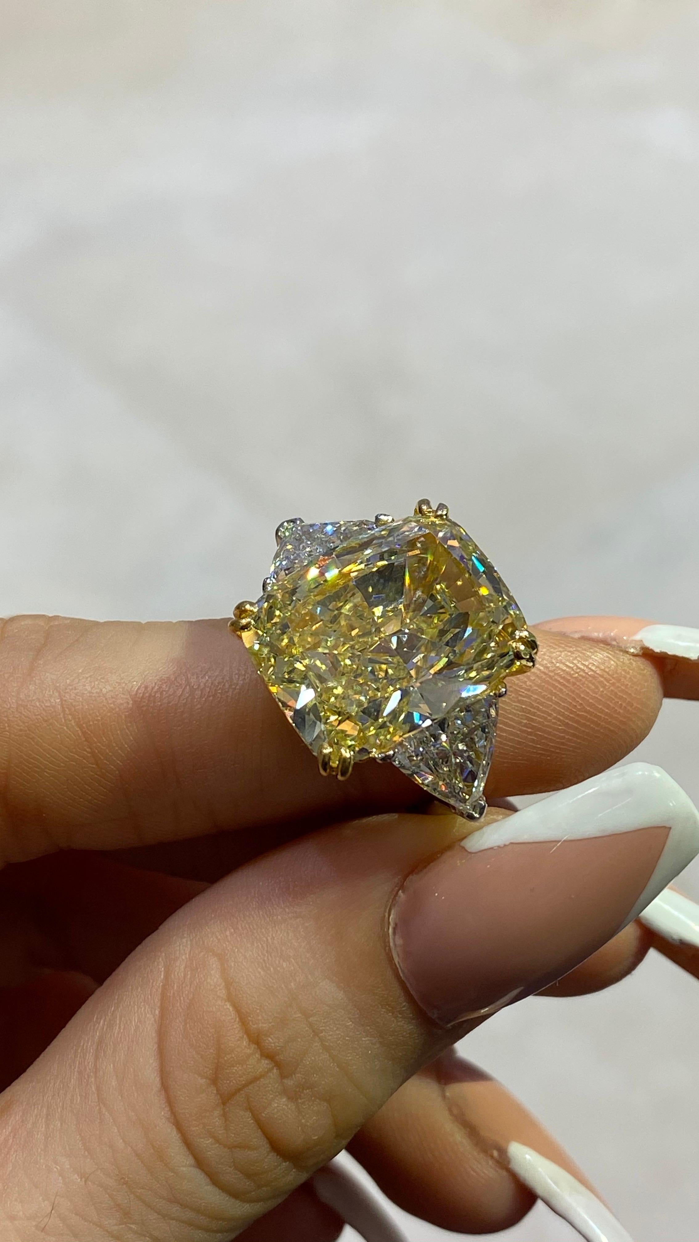 David Rosenberg 16.48 Carat Cushion Fancy Yellow GIA Diamond Engagement Ring 4