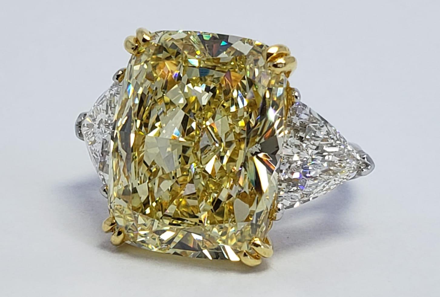 Modern David Rosenberg 16.48 Carat Cushion Fancy Yellow GIA Diamond Engagement Ring