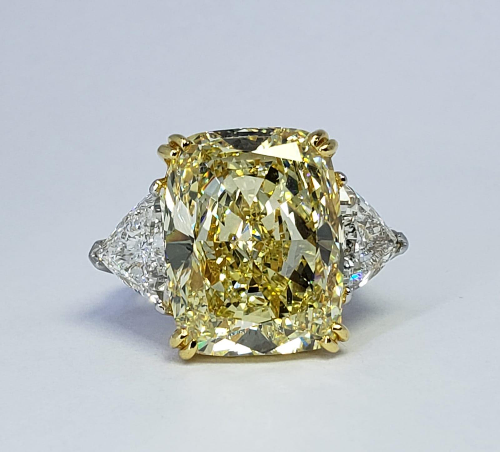 David Rosenberg 16.48 Carat Cushion Fancy Yellow GIA Diamond Engagement Ring In New Condition In Boca Raton, FL