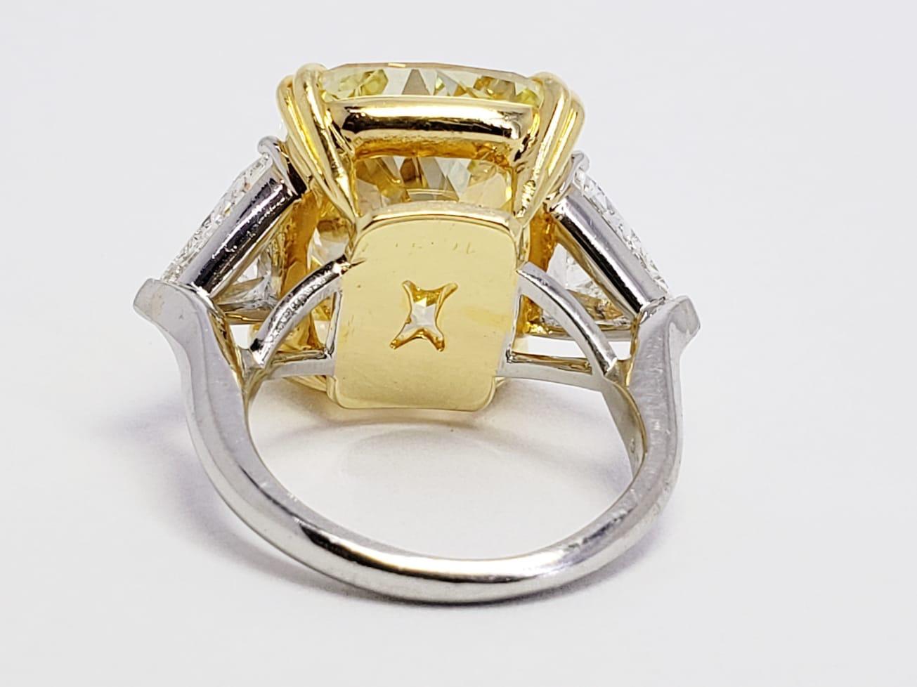 Women's David Rosenberg 16.48 Carat Cushion Fancy Yellow GIA Diamond Engagement Ring