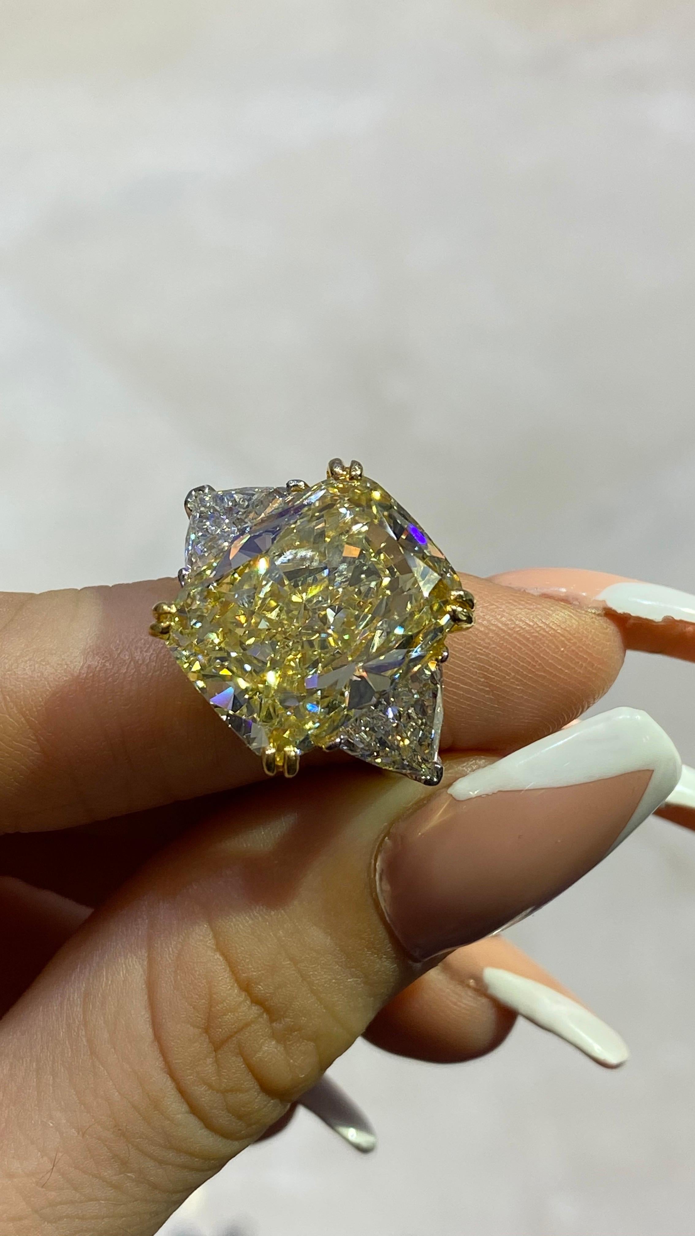 David Rosenberg 16.48 Carat Cushion Fancy Yellow GIA Diamond Engagement Ring 3