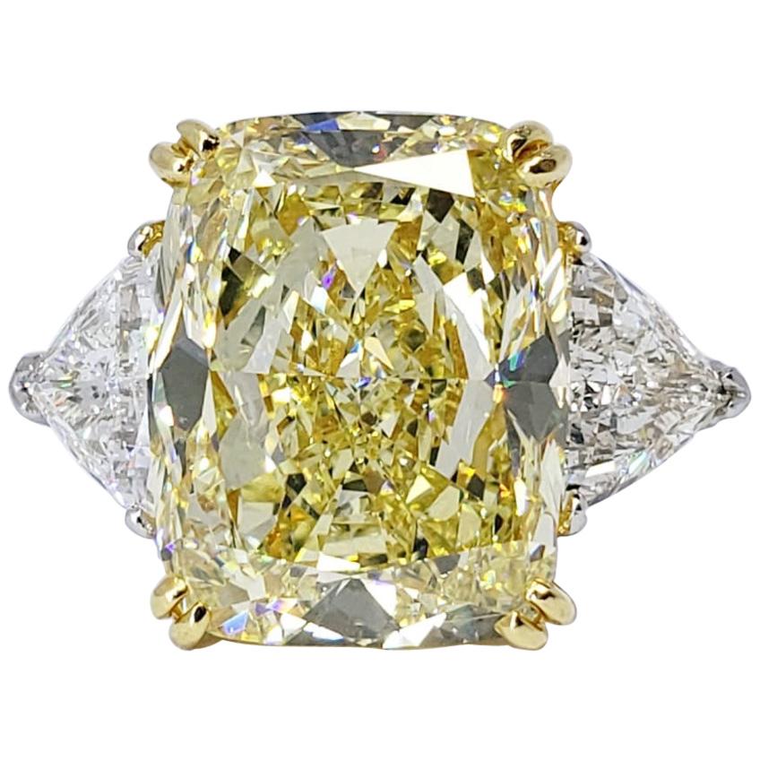 David Rosenberg 16.48 Carat Cushion Fancy Yellow GIA Diamond Engagement Ring