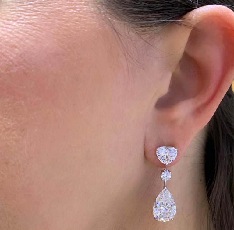 David Rosenberg 16.72 Ct D Flawless GIA Pear Round & Heart Shape Diamond Earring For Sale 3
